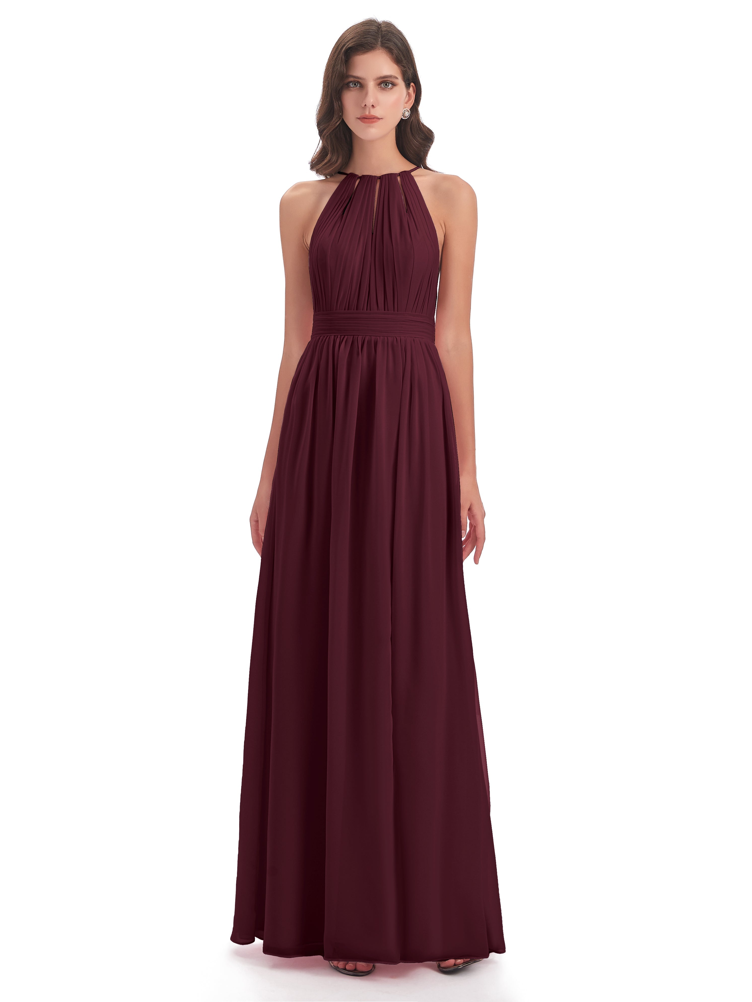 Robes De Demoiselle D'Honneur Cabernet Fendue Devant Licou Mousseline Robes Demoiselle D'Honneur