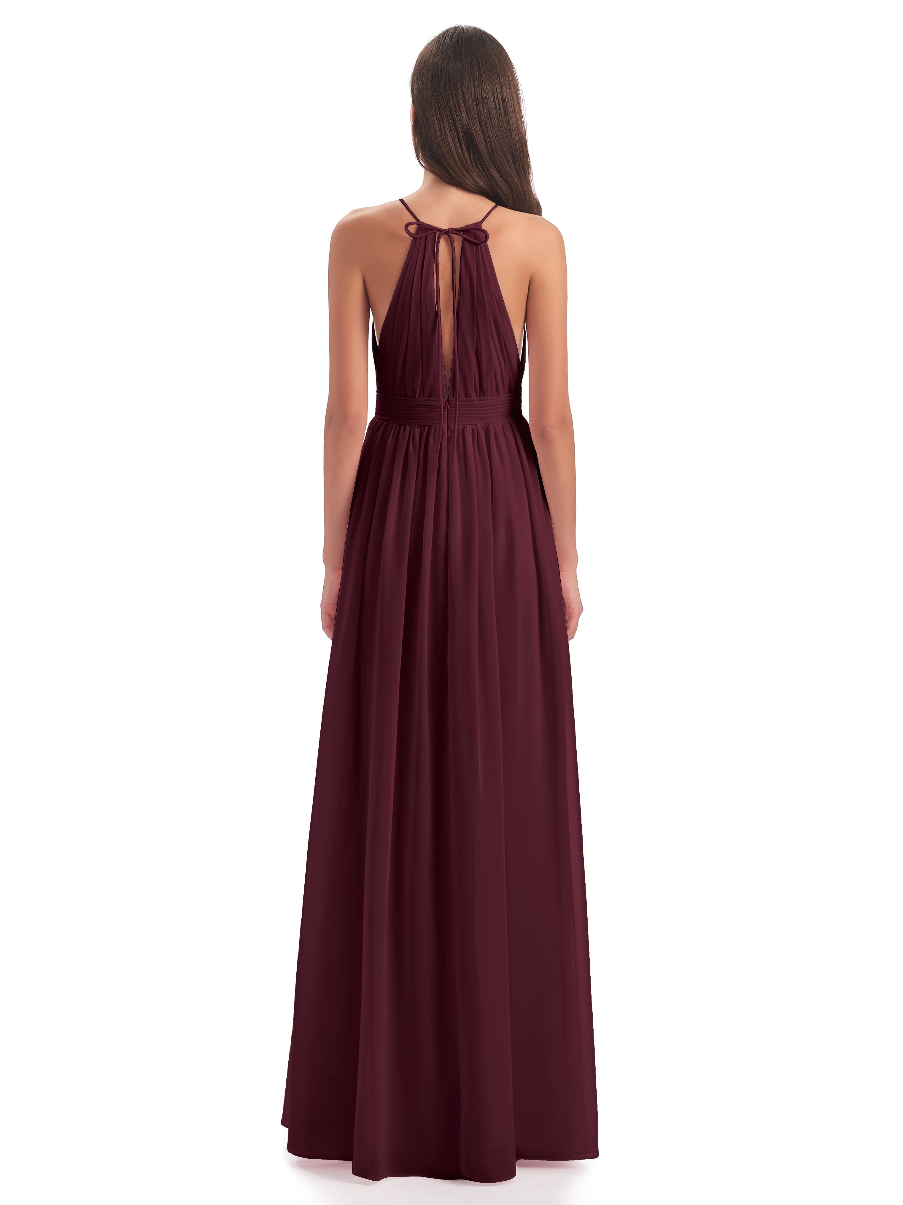 Robes De Demoiselle D'Honneur Cabernet Fendue Devant Licou Mousseline Robes Demoiselle D'Honneur