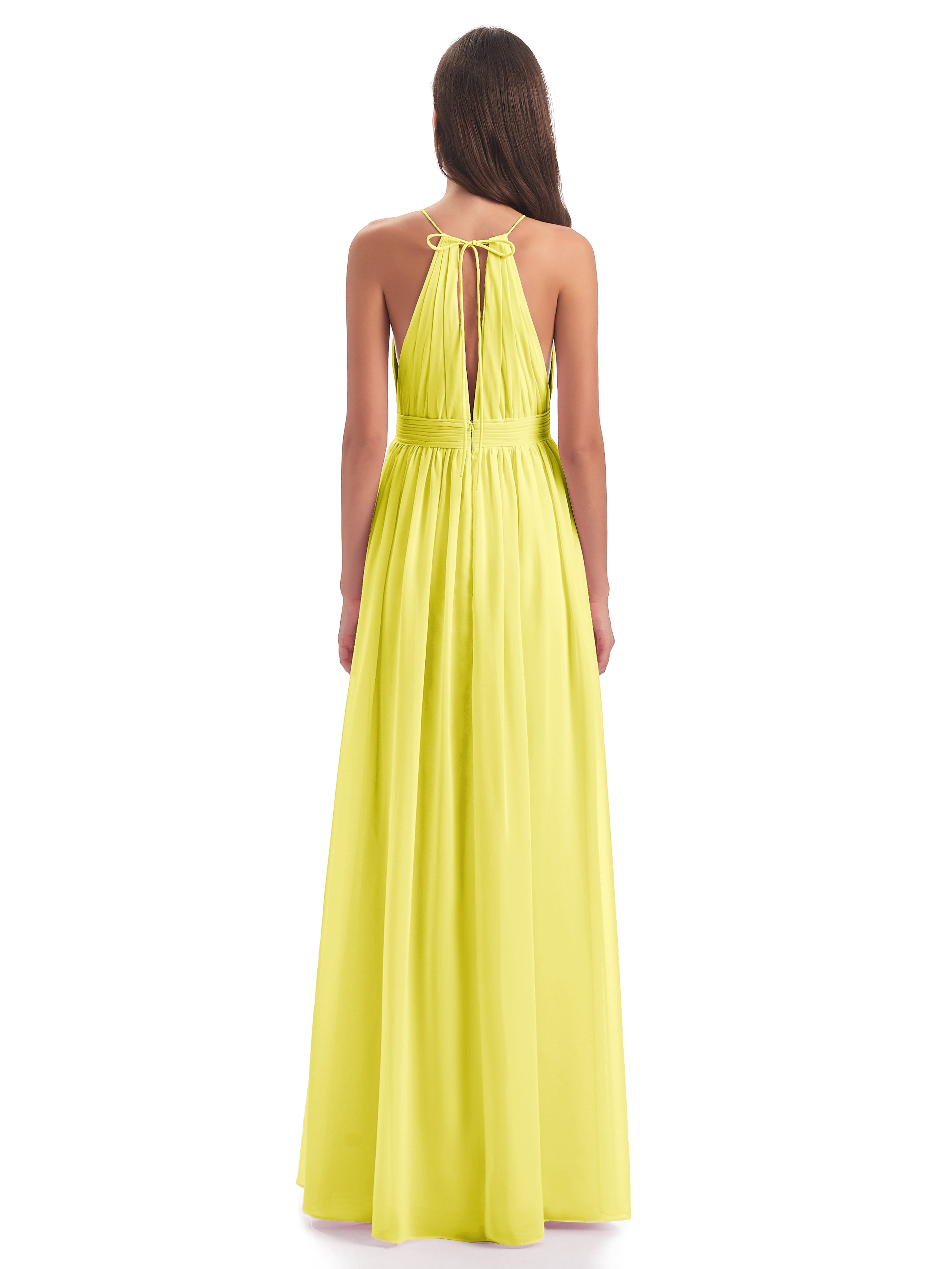 Robes De Demoiselle D'Honneur Citron Fendue Devant Licou Mousseline Robes Demoiselle D'Honneur