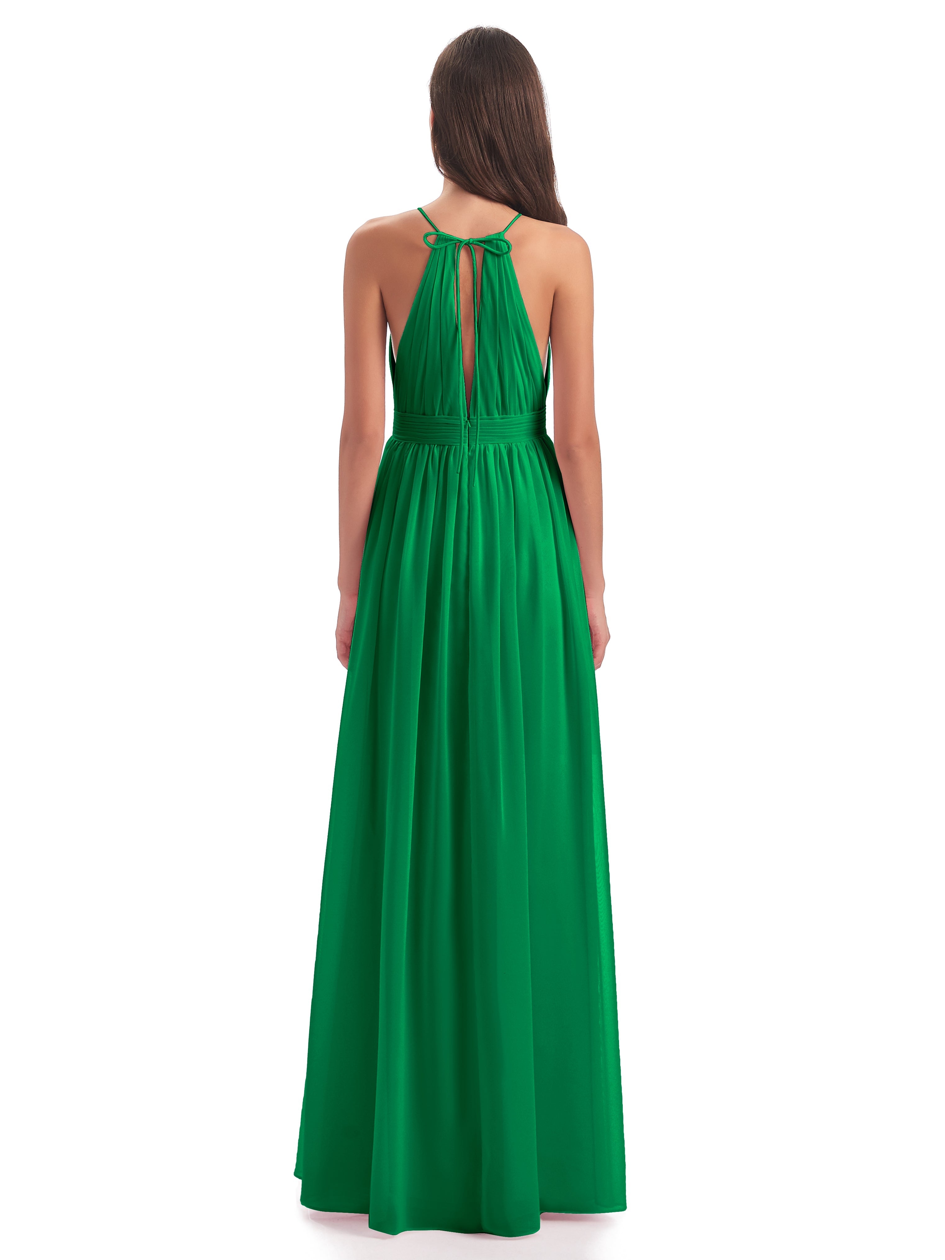 Robes De Demoiselle D'Honneur Vert Émeraude Fendue Devant Licou Mousseline Robes Demoiselle D'Honneur