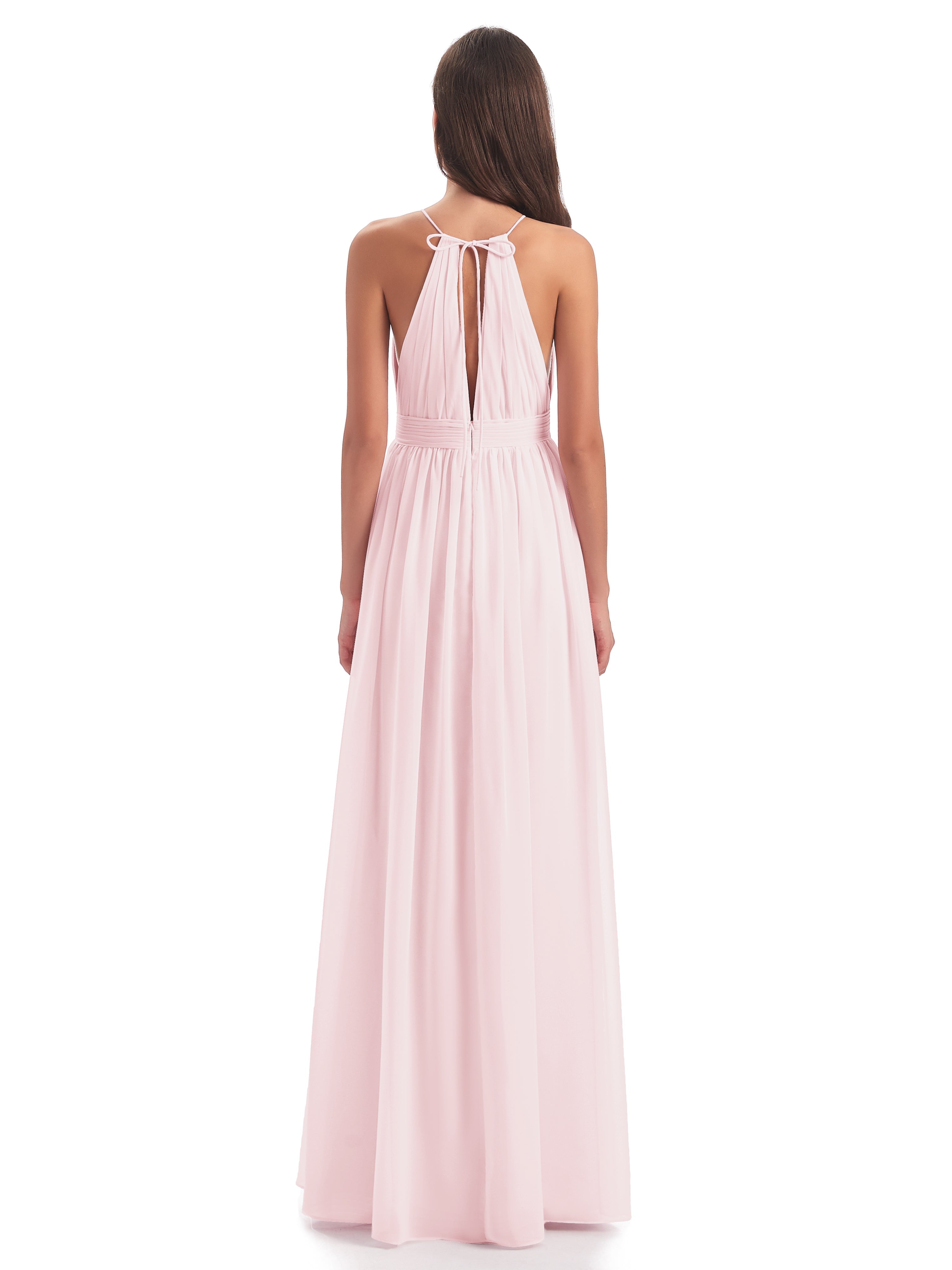 Robe Demoiselle D Honneur Rose Pale Fendue Devant Licou Mousseline Robes Demoiselle D'Honneur