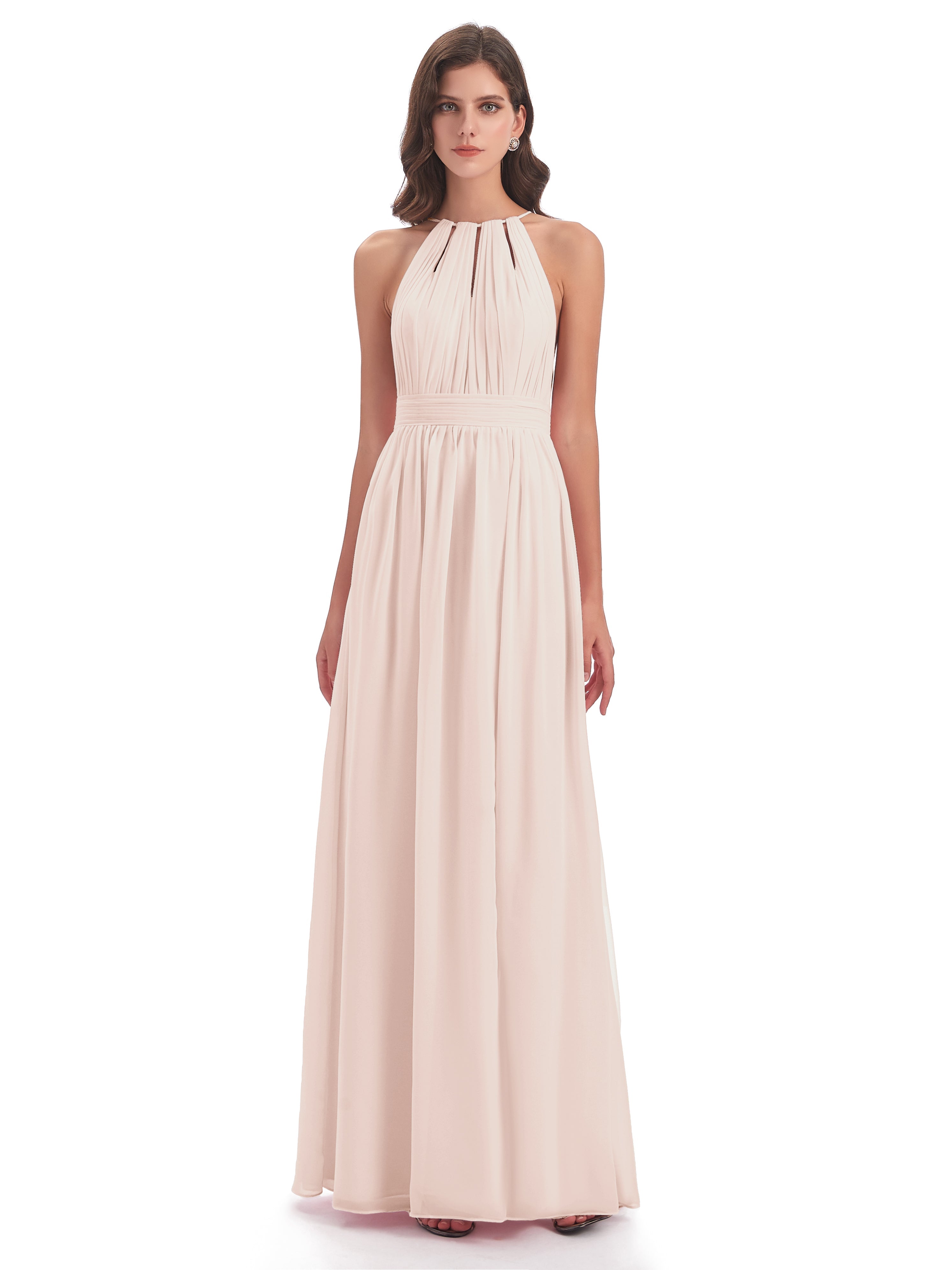 Robe De Demoiselle D'Honneur En Perles Fendue Devant Licou Mousseline Robes Demoiselle D'Honneur