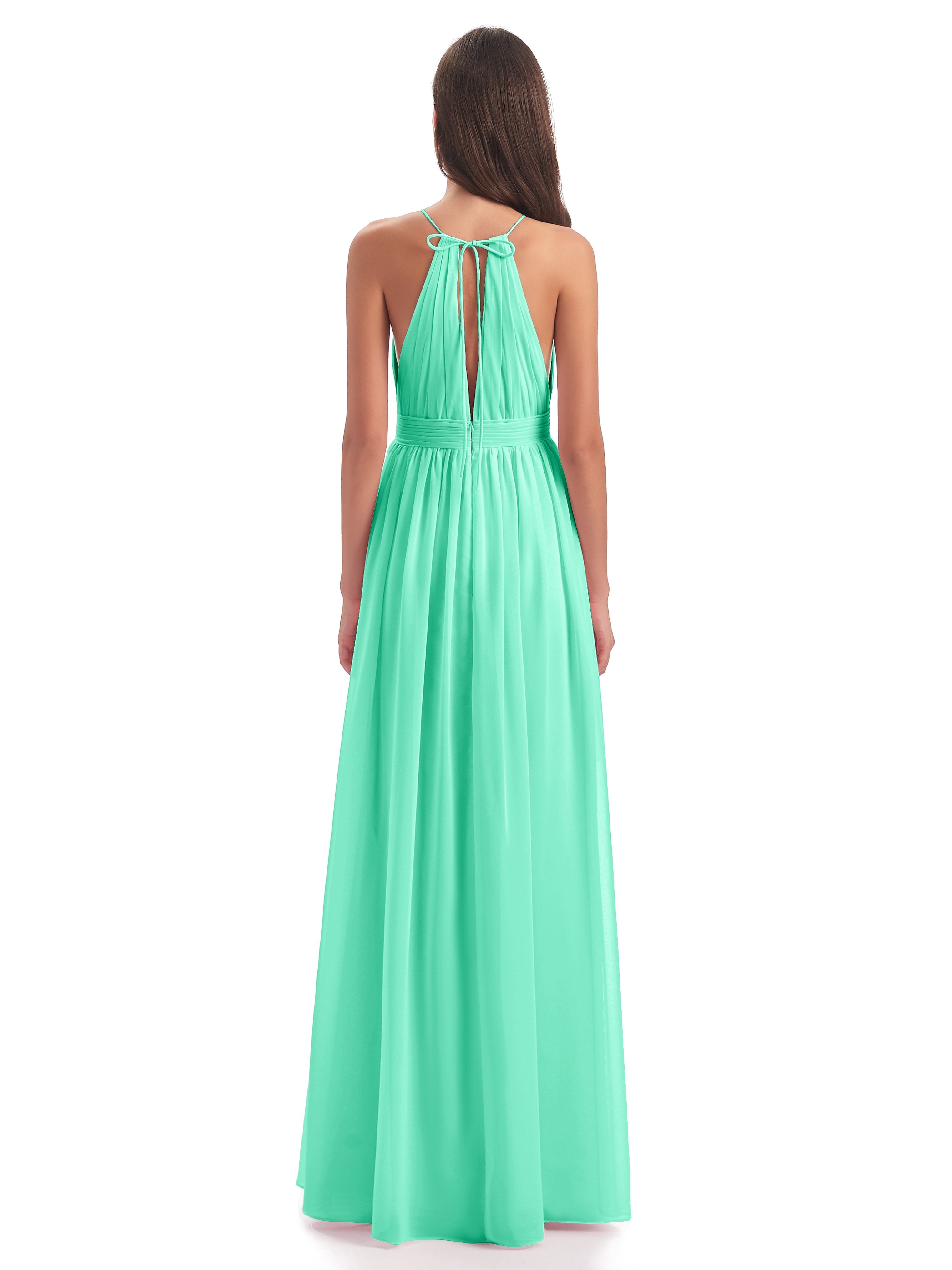 Robe Bleu Turquoise Demoiselle D Honneur Fendue Devant Licou Mousseline Robes Demoiselle D'Honneur
