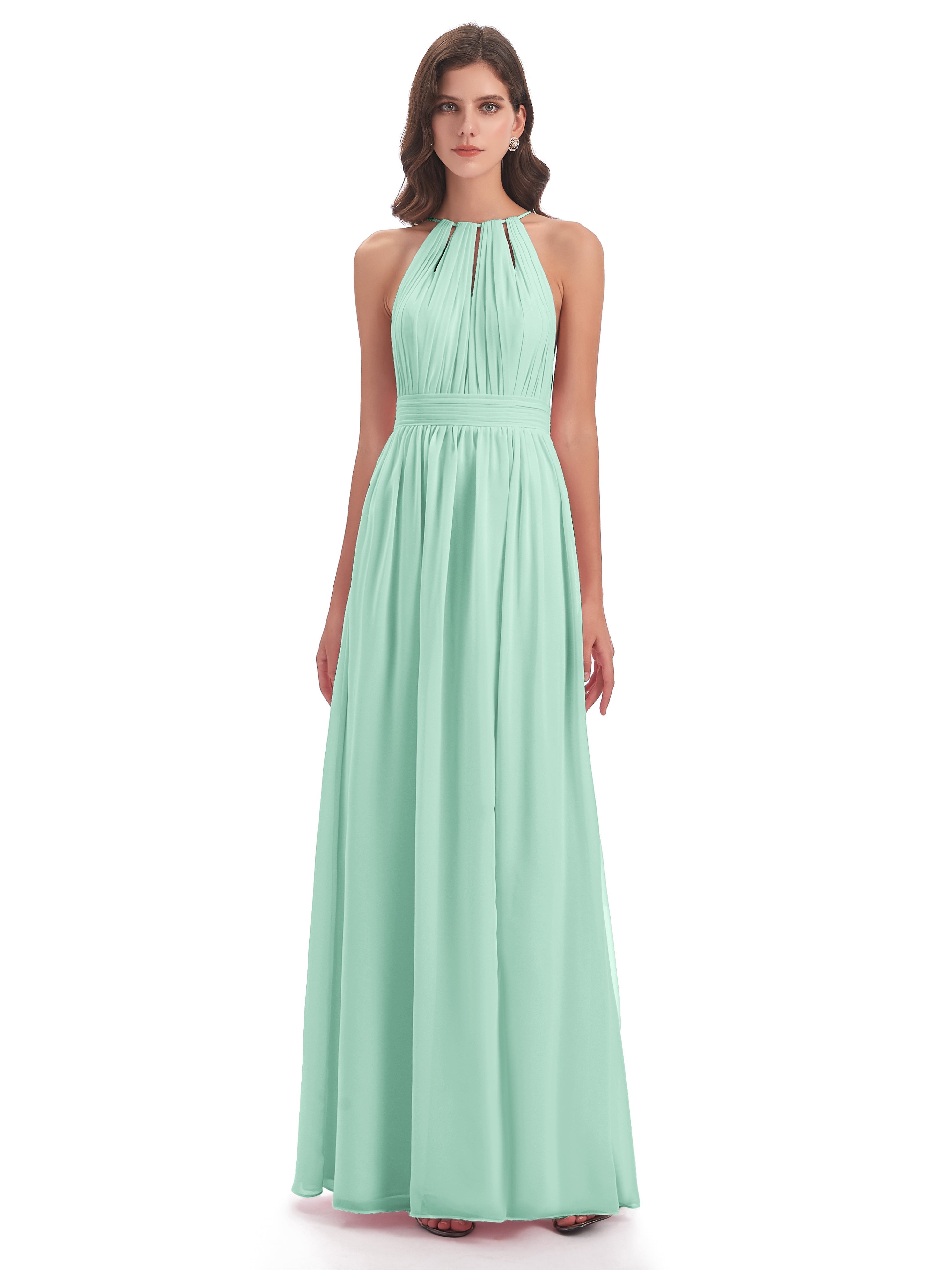 Robe Vert Menthe Demoiselle D Honneur Fendue Devant Licou Mousseline Robes Demoiselle D'Honneur
