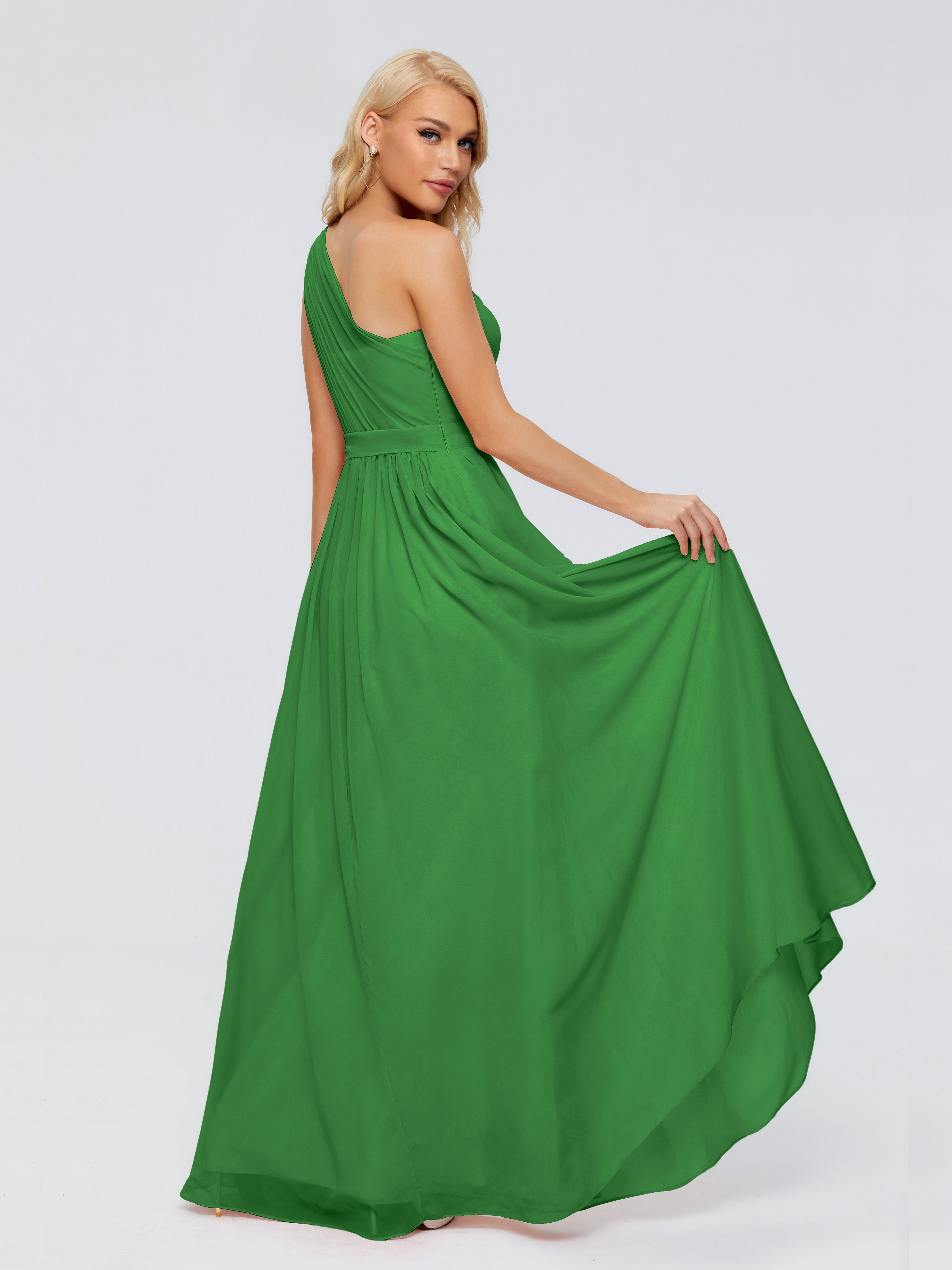 Robe Vert Demoiselle D Honneur Trapèze Seule-Épaule Ruban Mousseline Robes Demoiselle D'Honneur