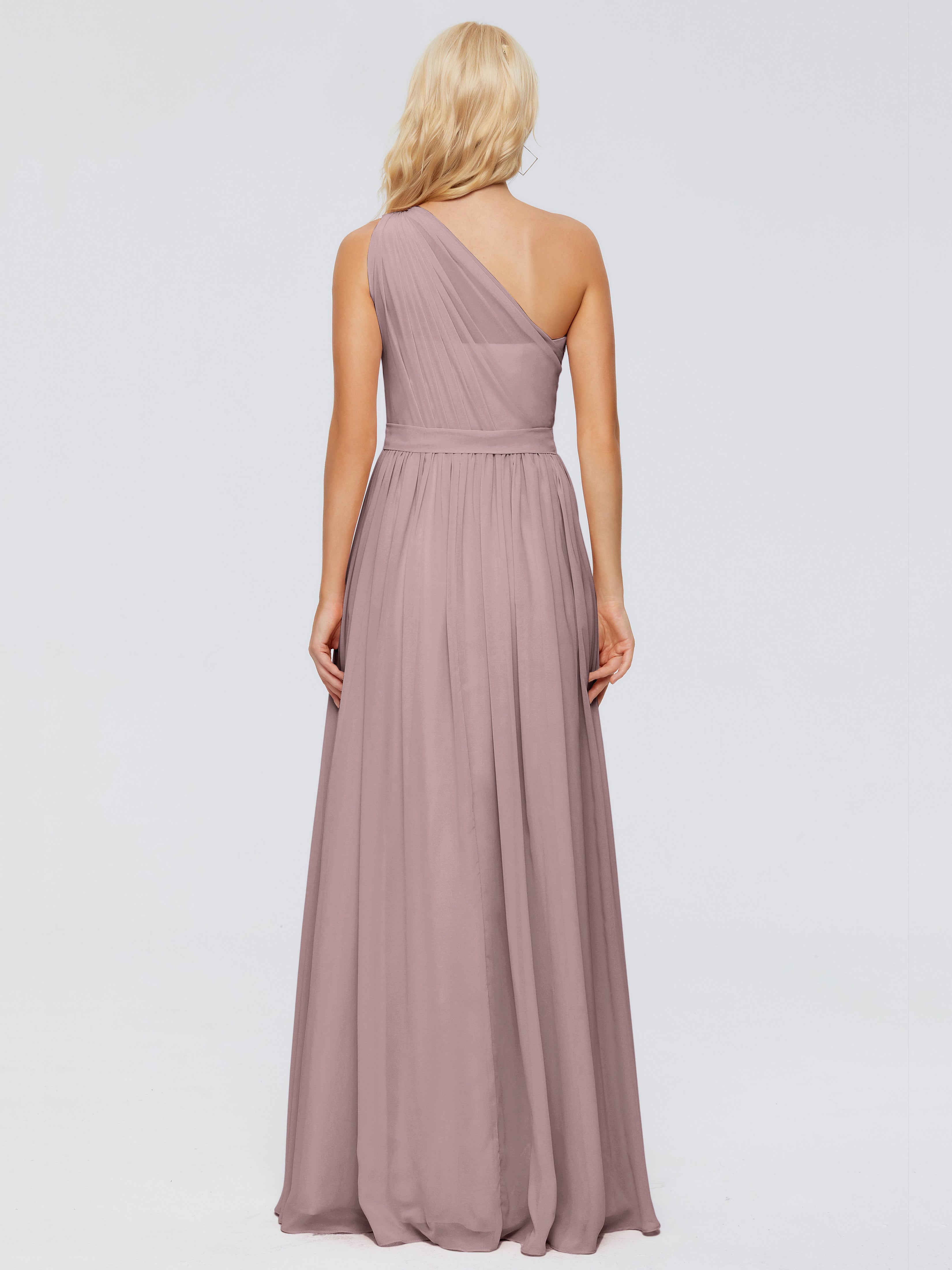 Robes De Demoiselle D'Honneur Vintage Mauve Trapèze Seule-Épaule Ruban Mousseline Robes Demoiselle D'Honneur