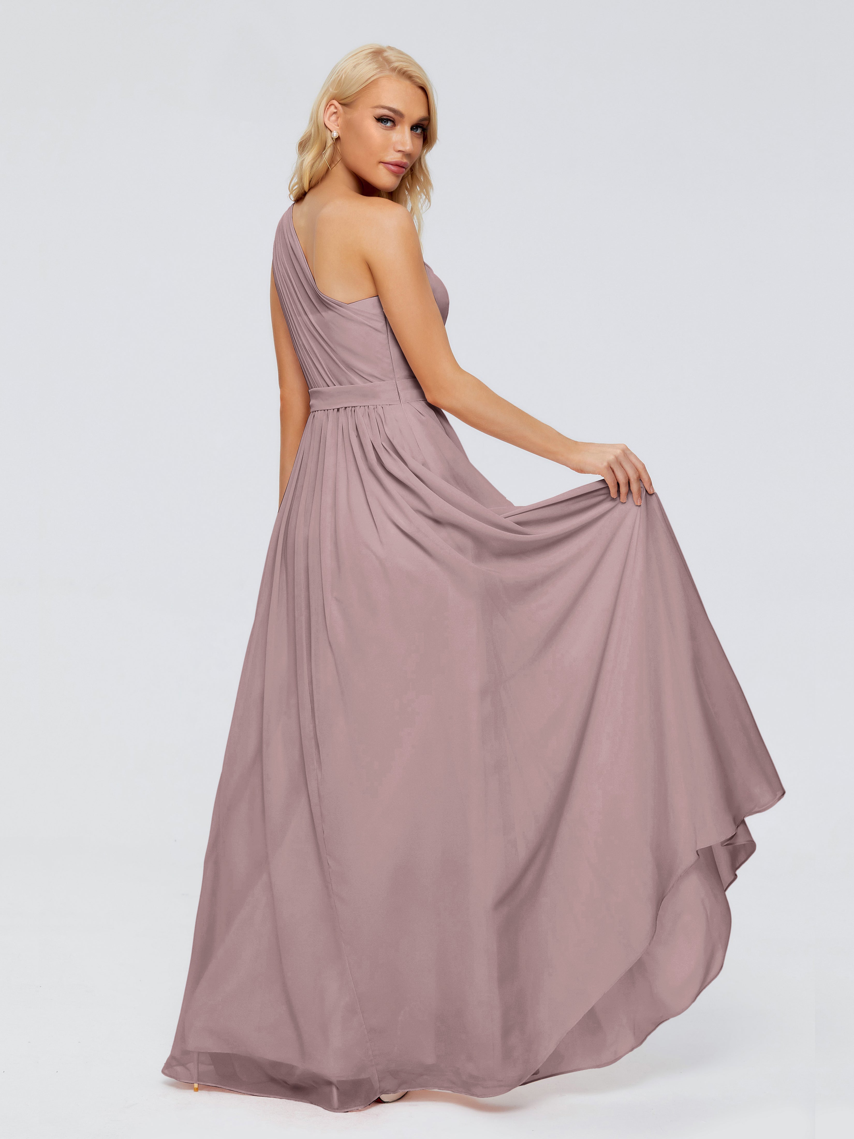 Robes De Demoiselle D'Honneur Vintage Mauve Trapèze Seule-Épaule Ruban Mousseline Robes Demoiselle D'Honneur