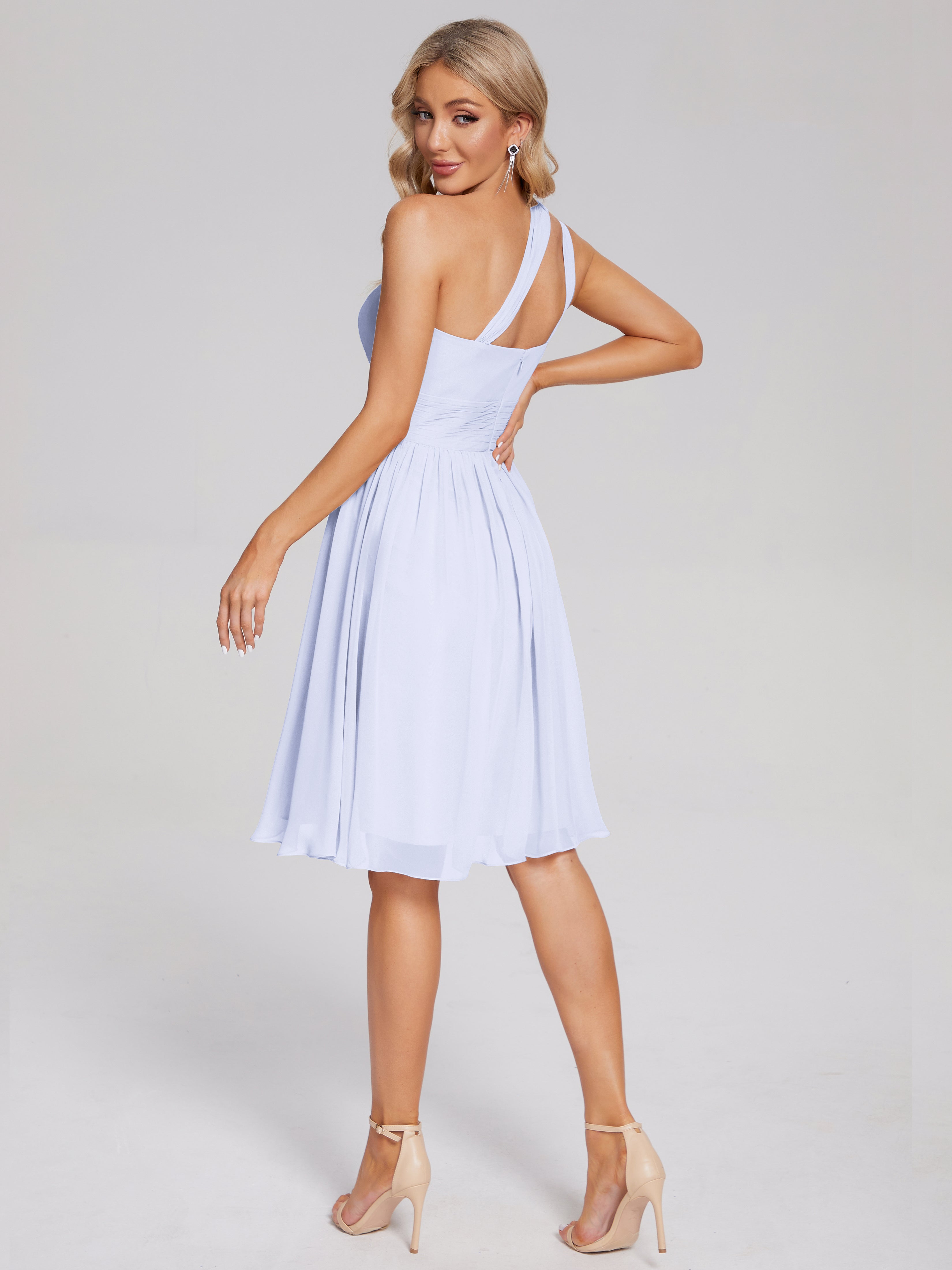 Robe Lavande Demoiselle D Honneur Longueur Genou Seule-Épaule Mousseline Robes Demoiselle D'Honneur