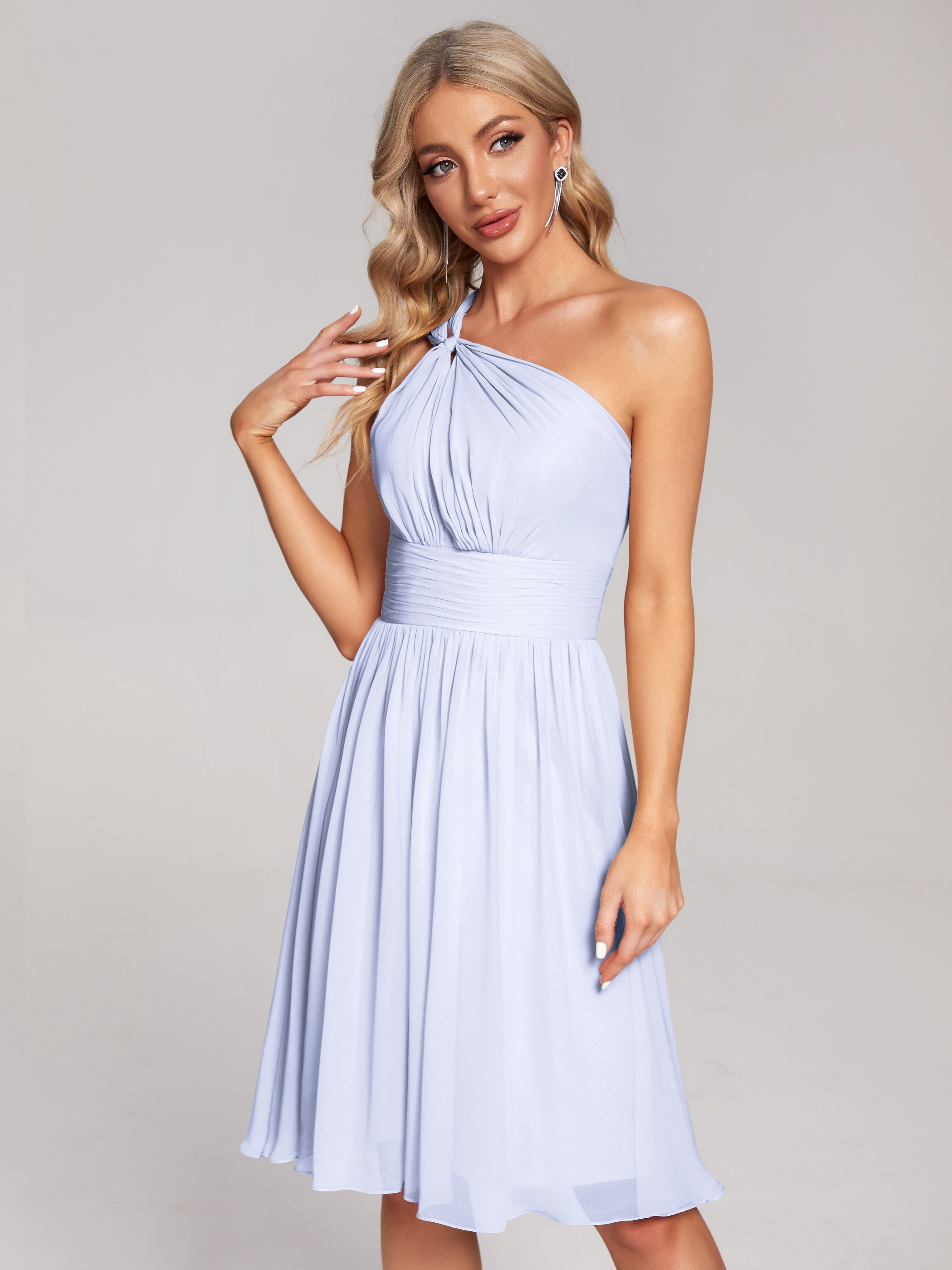 Robe Lavande Demoiselle D Honneur Longueur Genou Seule-Épaule Mousseline Robes Demoiselle D'Honneur