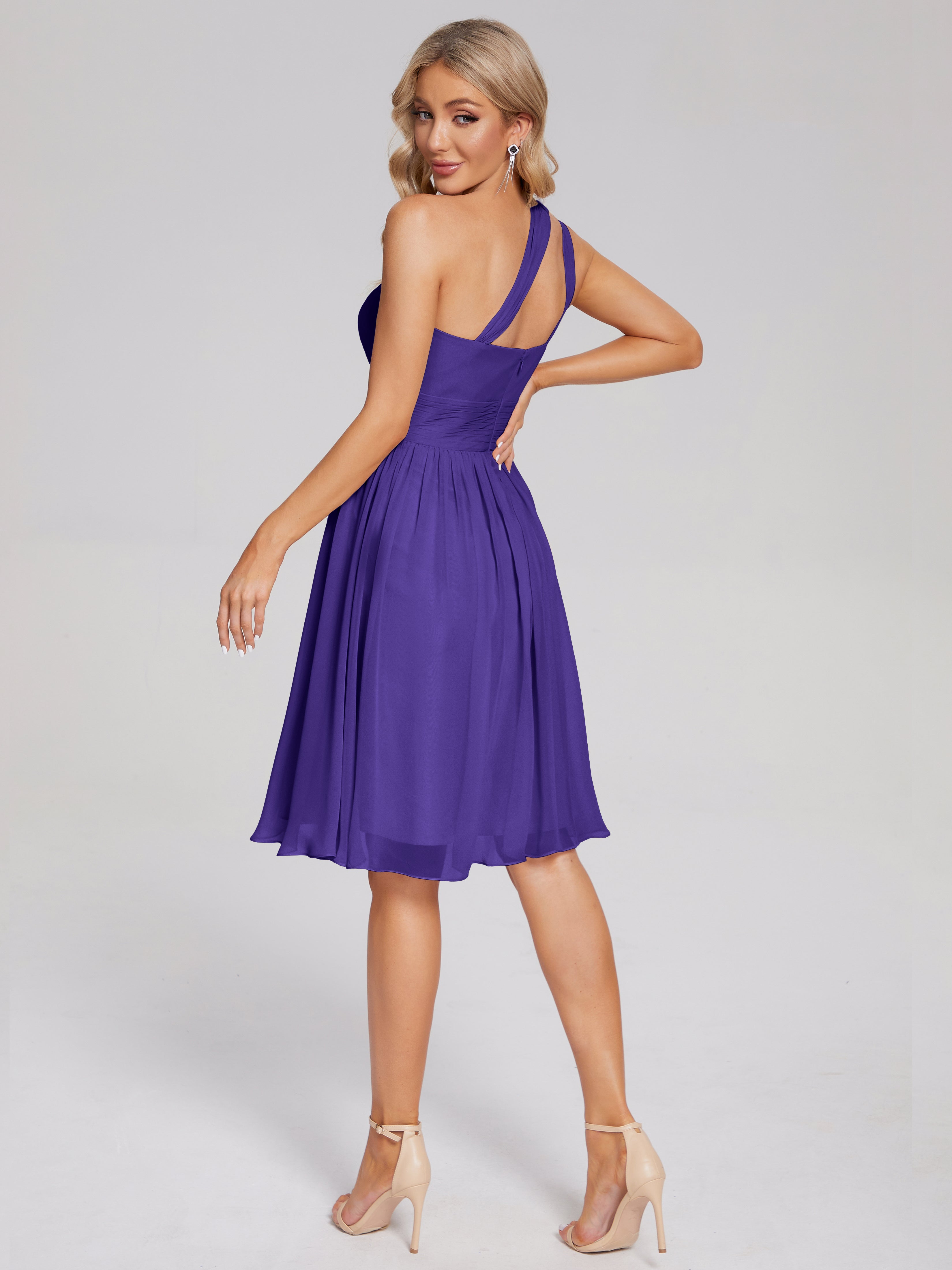 Robes De Demoiselle D'Honneur En Régence Longueur Genou Seule-Épaule Mousseline Robes Demoiselle D'Honneur