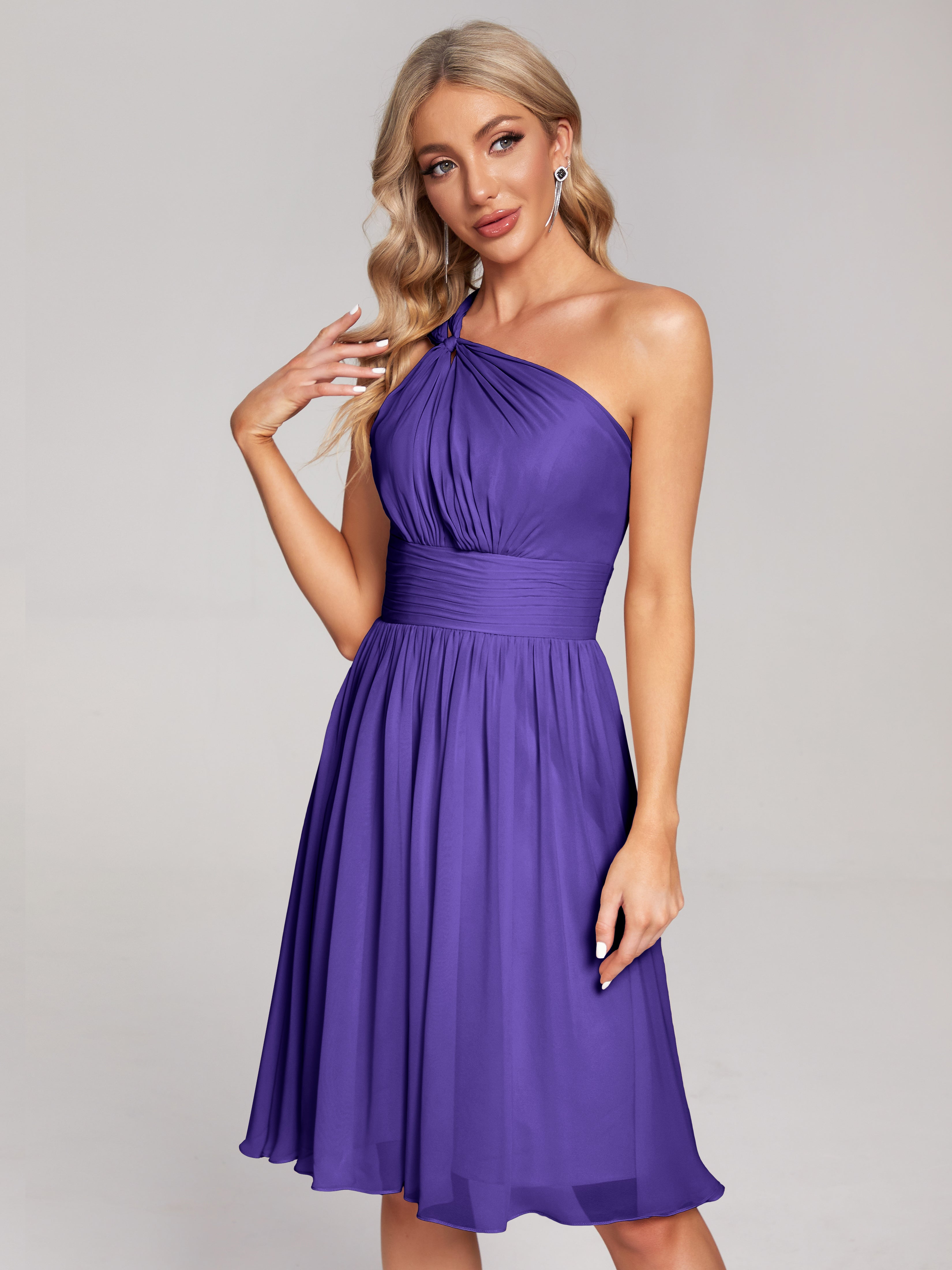 Robes De Demoiselle D'Honneur En Régence Longueur Genou Seule-Épaule Mousseline Robes Demoiselle D'Honneur