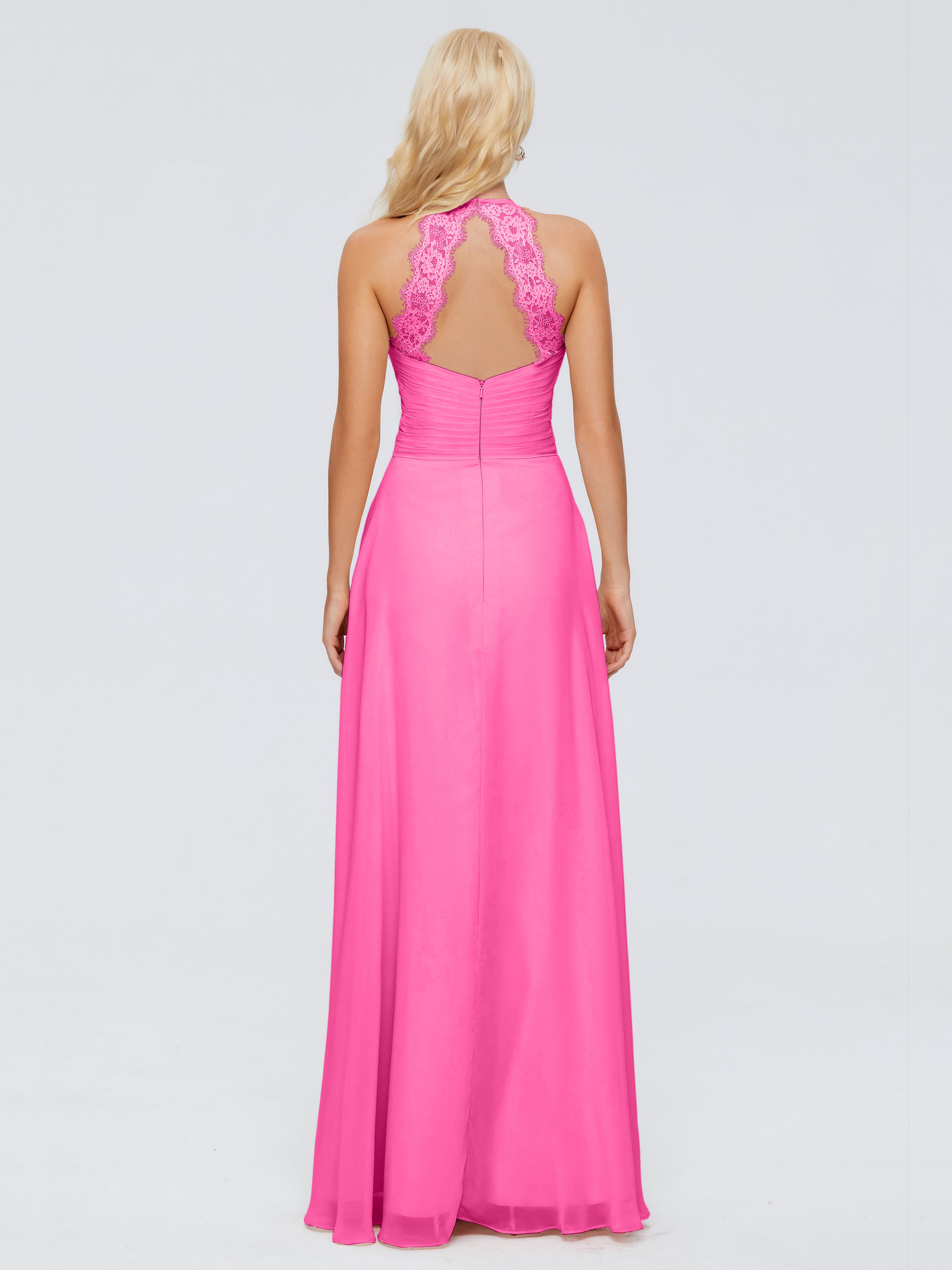 Robe Demoiselle D Honneur Azalée Trapèze Licou Dentelle Mousseline Robes Demoiselle D'Honneur
