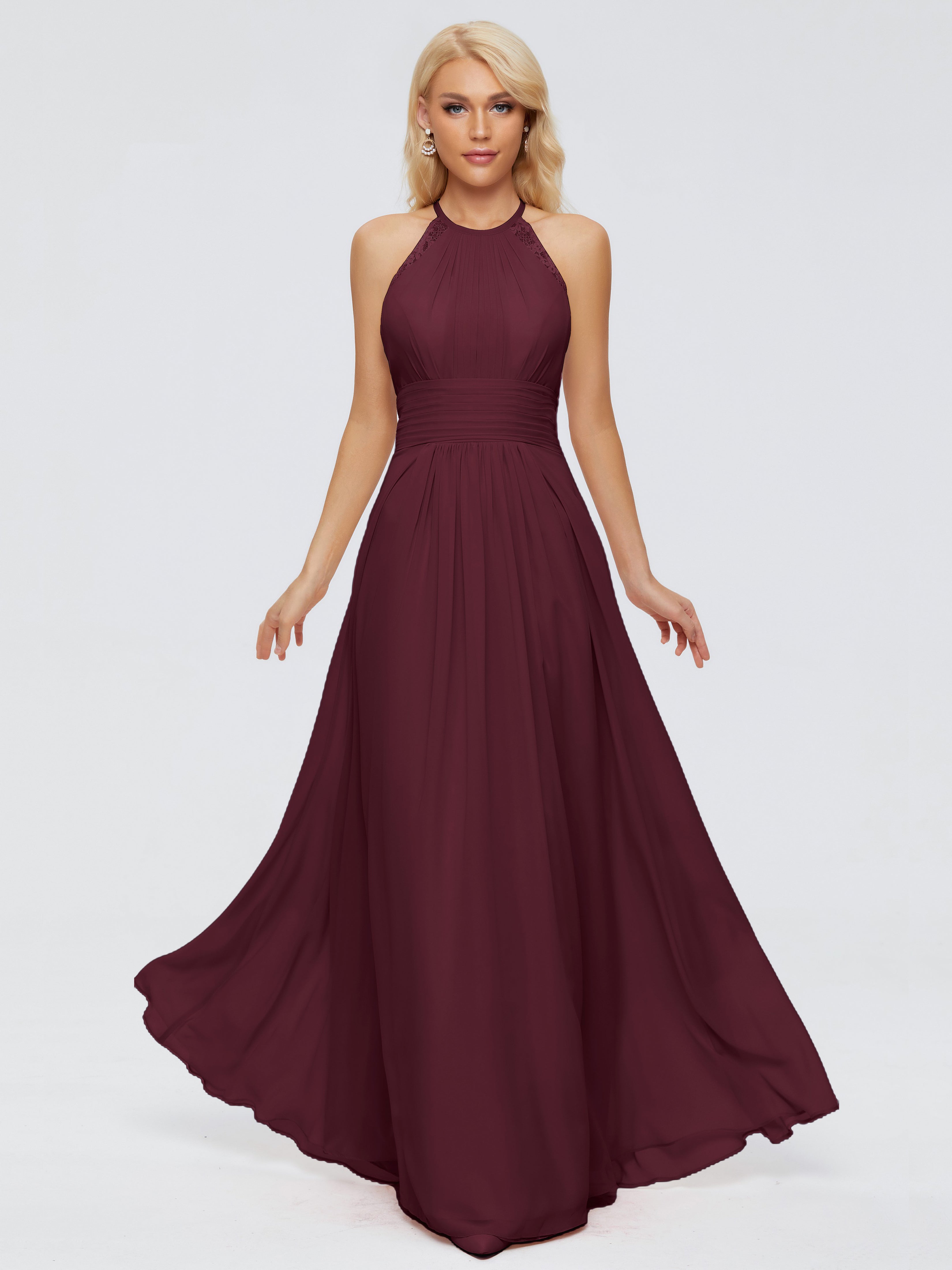 Robes De Demoiselle D'Honneur Cabernet Trapèze Licou Dentelle Mousseline Robes Demoiselle D'Honneur