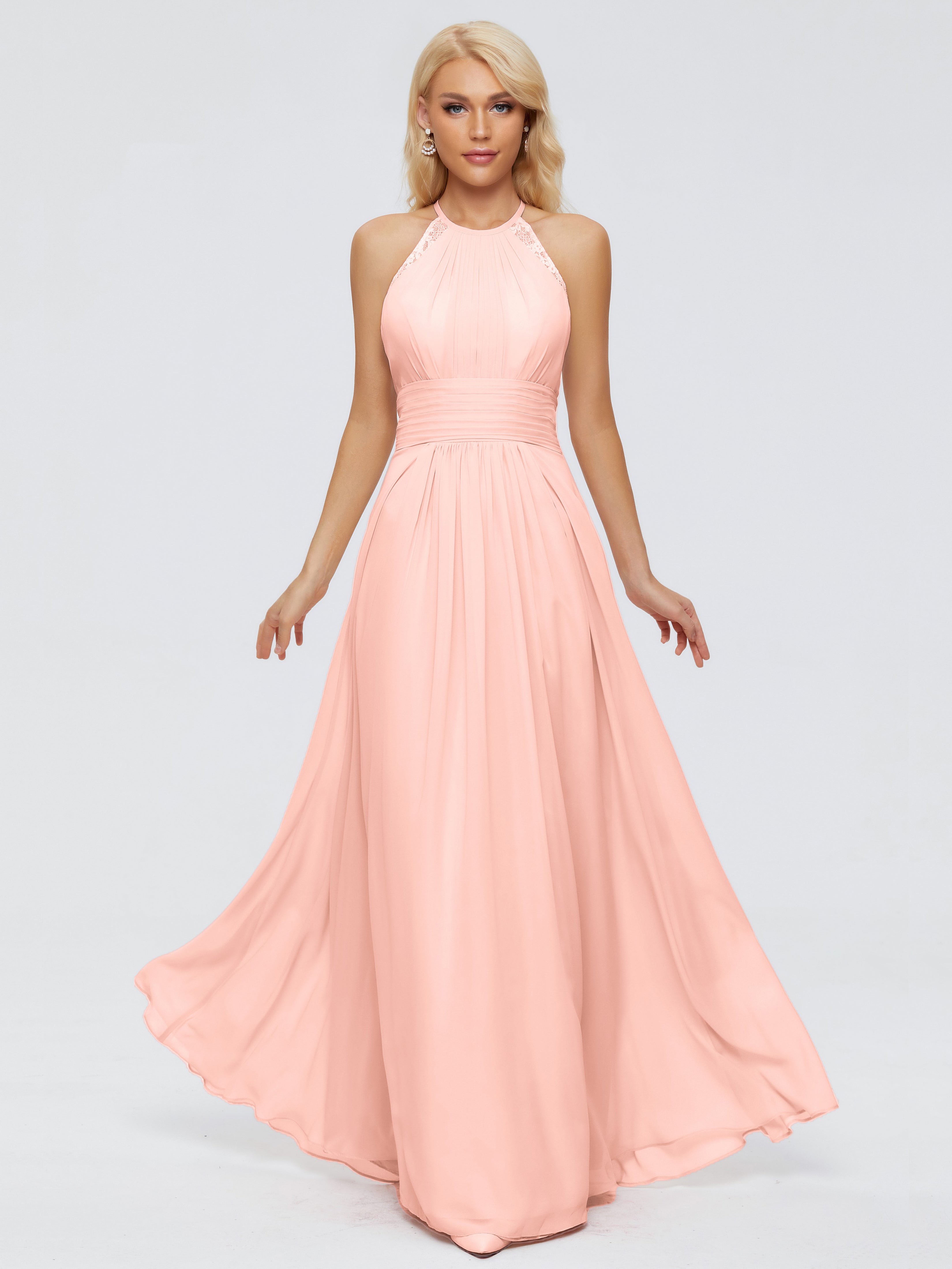 Robe Demoiselle Honneur Corail Trapèze Licou Dentelle Mousseline Robes Demoiselle D'Honneur