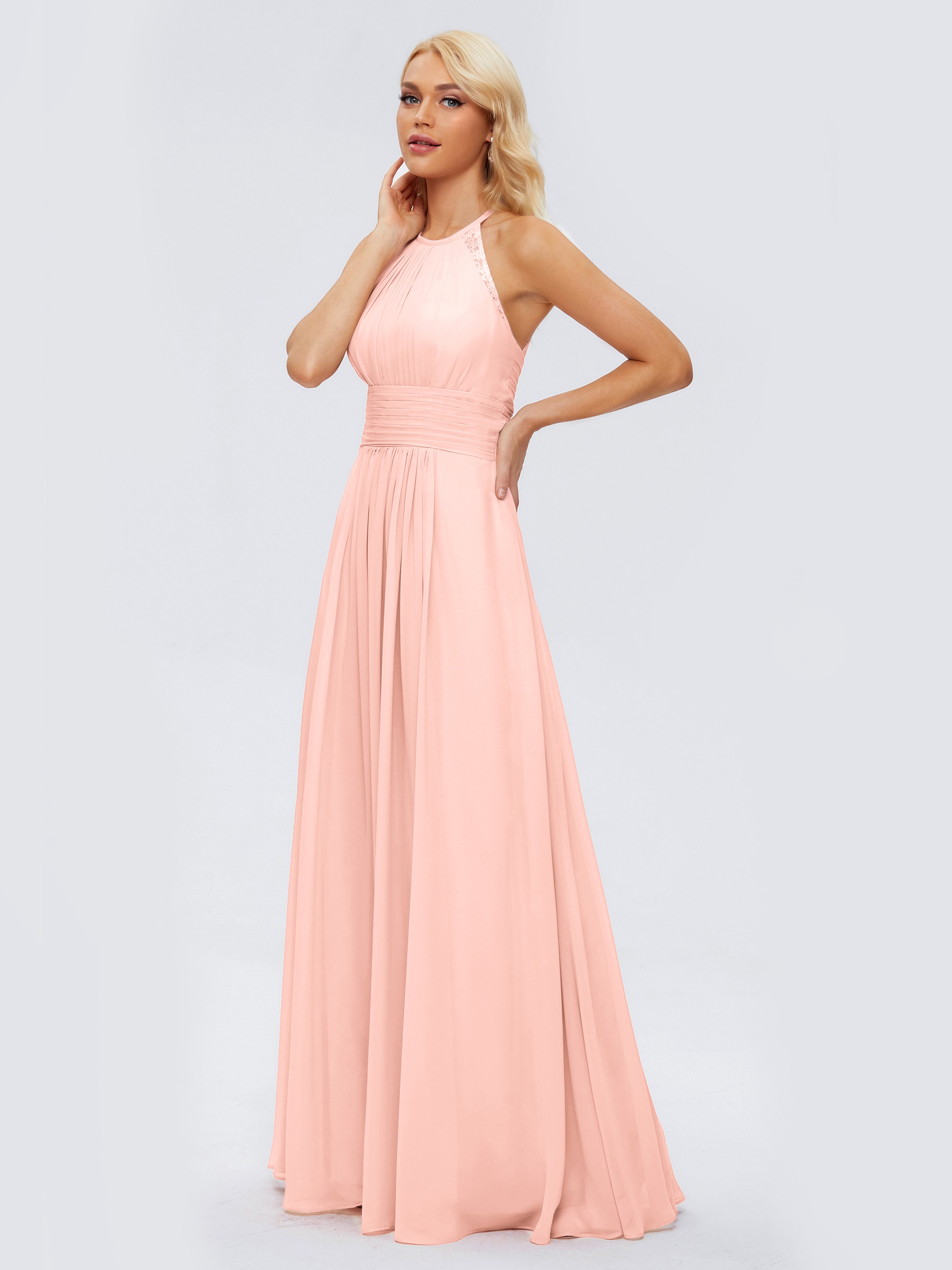 Robe Demoiselle Honneur Corail Trapèze Licou Dentelle Mousseline Robes Demoiselle D'Honneur