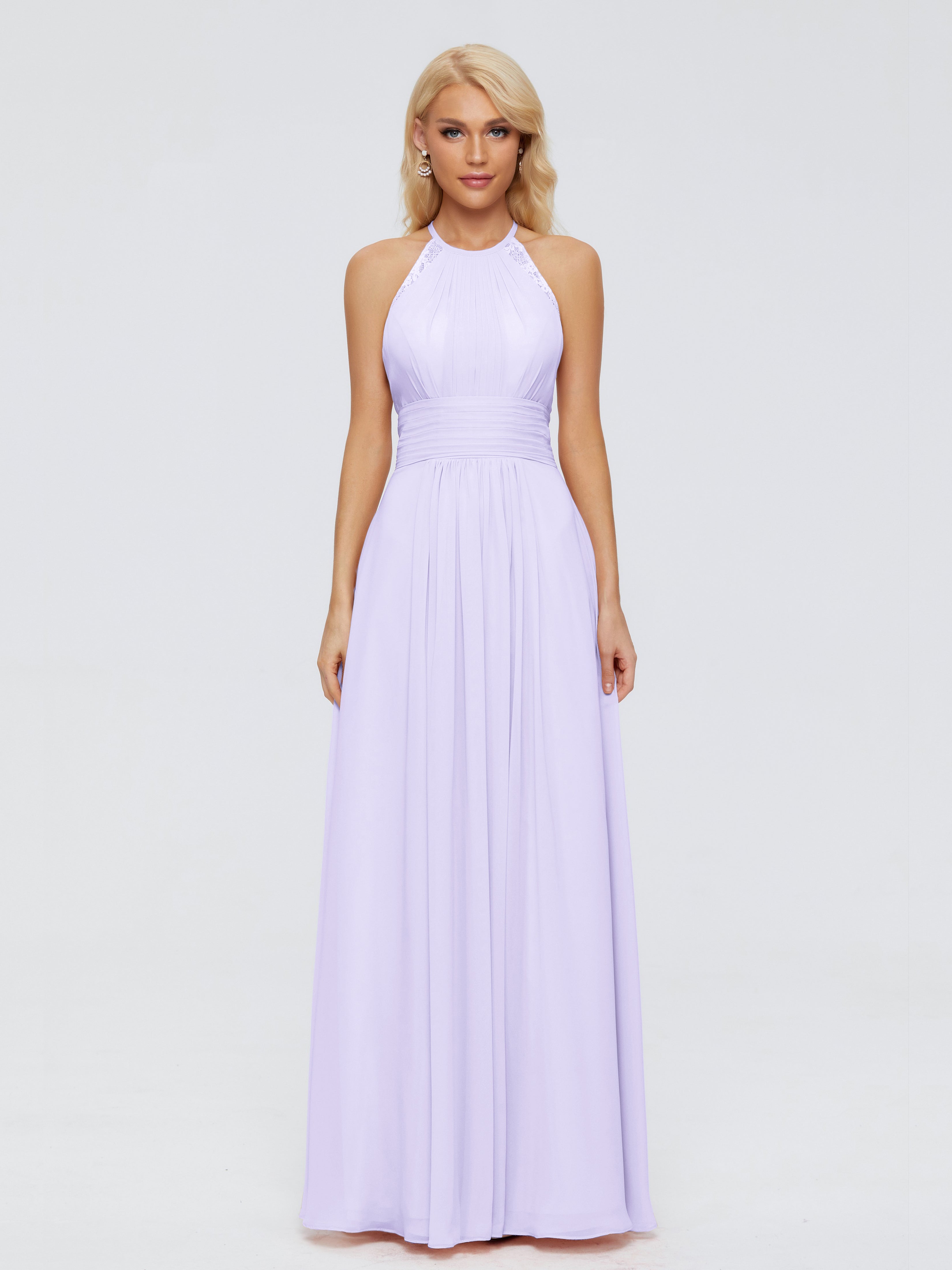 Robes De Demoiselle D'Honneur Lilas Trapèze Licou Dentelle Mousseline Robes Demoiselle D'Honneur