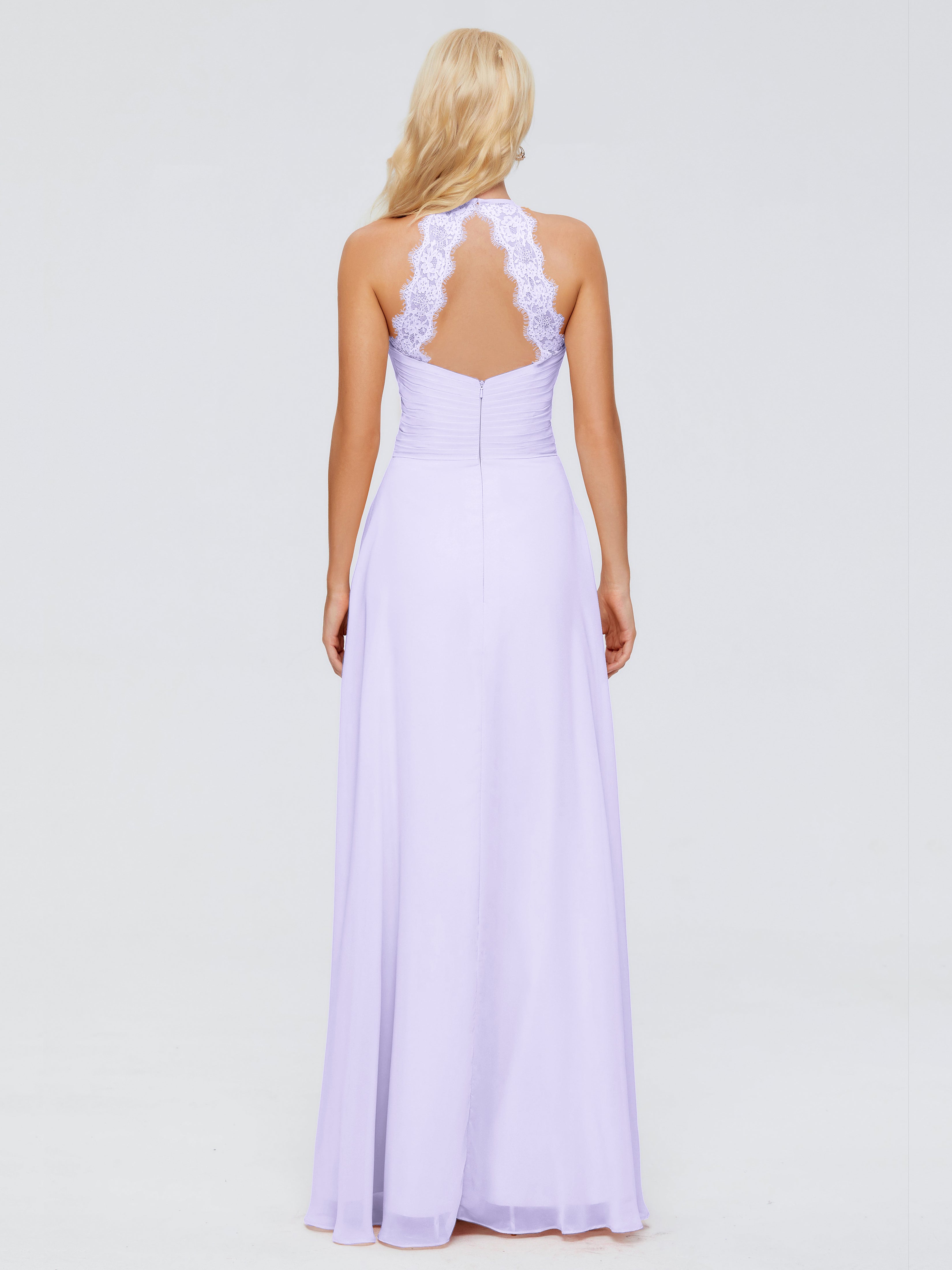 Robes De Demoiselle D'Honneur Lilas Trapèze Licou Dentelle Mousseline Robes Demoiselle D'Honneur