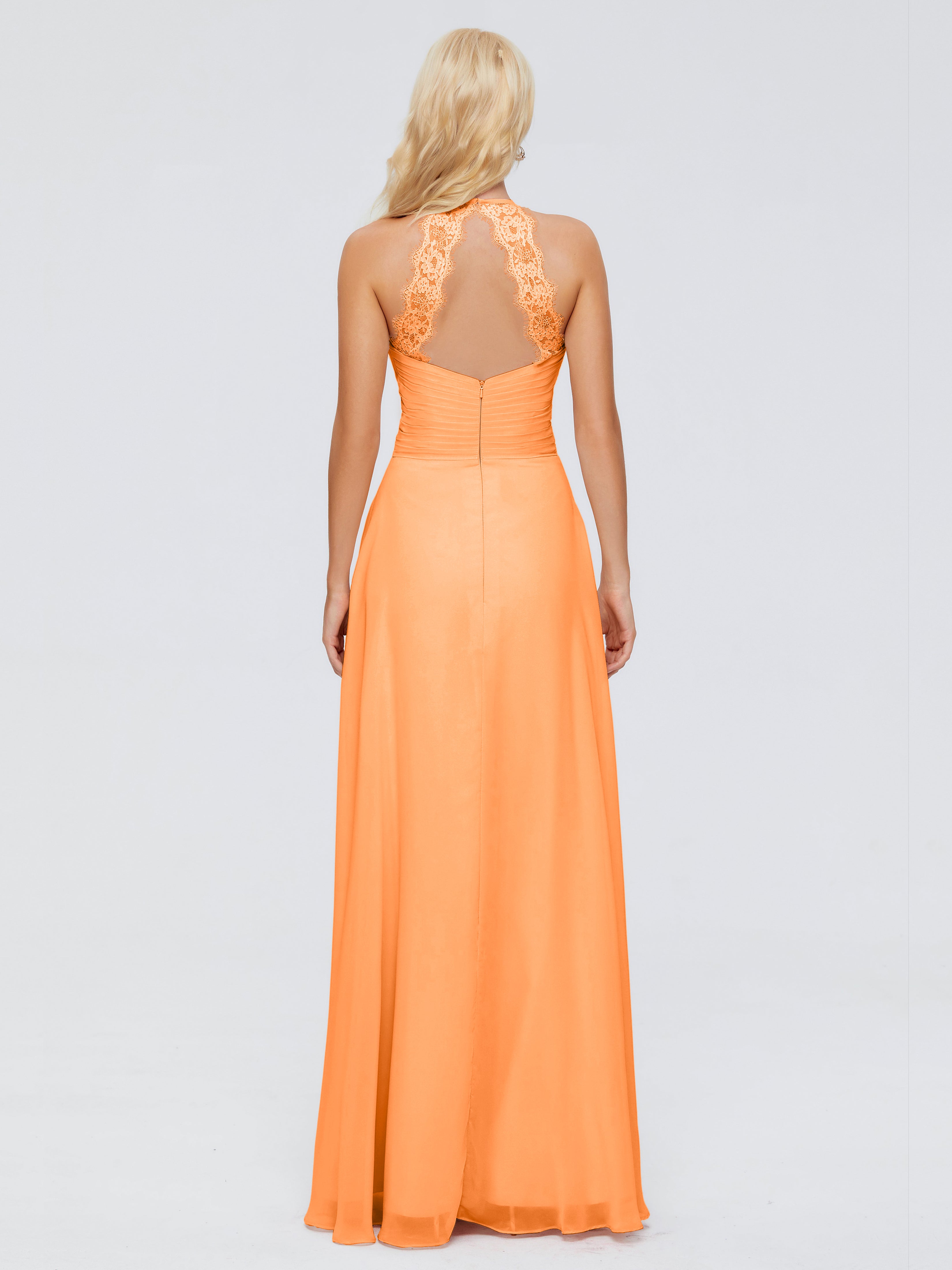 Robe Mousseline Orange Trapèze Licou Dentelle Mousseline Robes Demoiselle D'Honneur