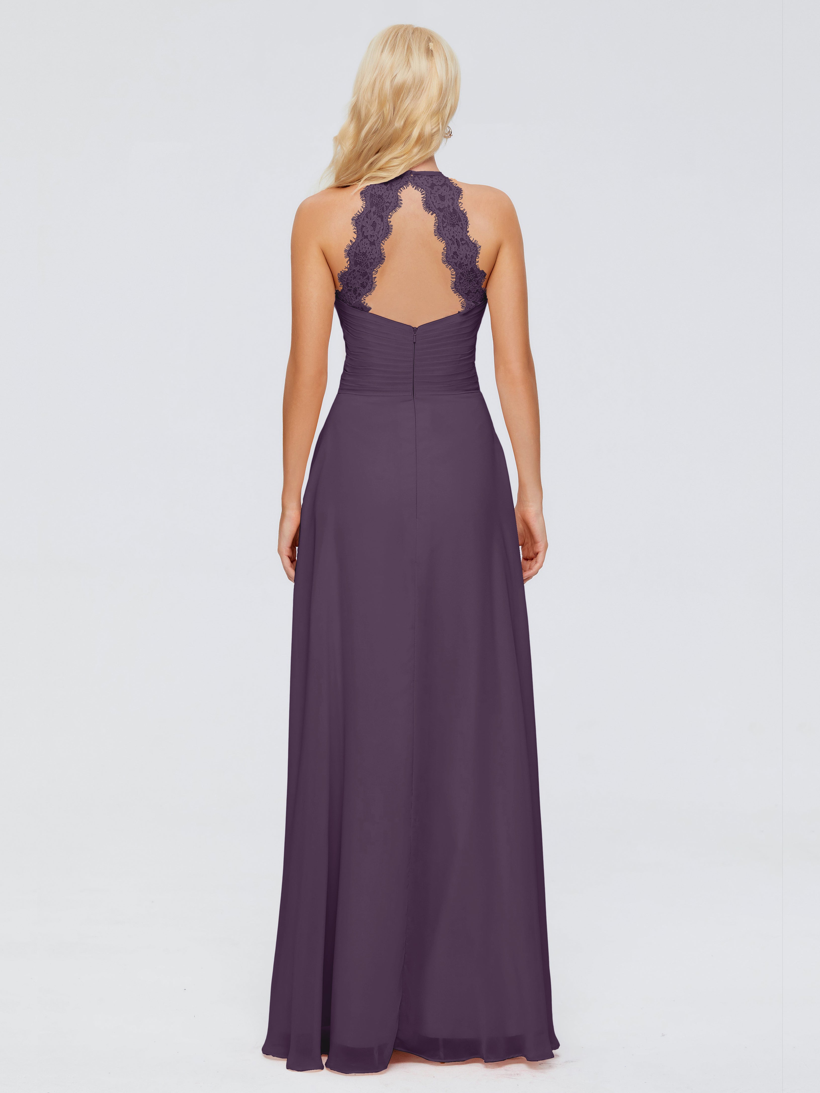 Robe De Demoiselle D'Honneur En Plum Trapèze Licou Dentelle Mousseline Robes Demoiselle D'Honneur