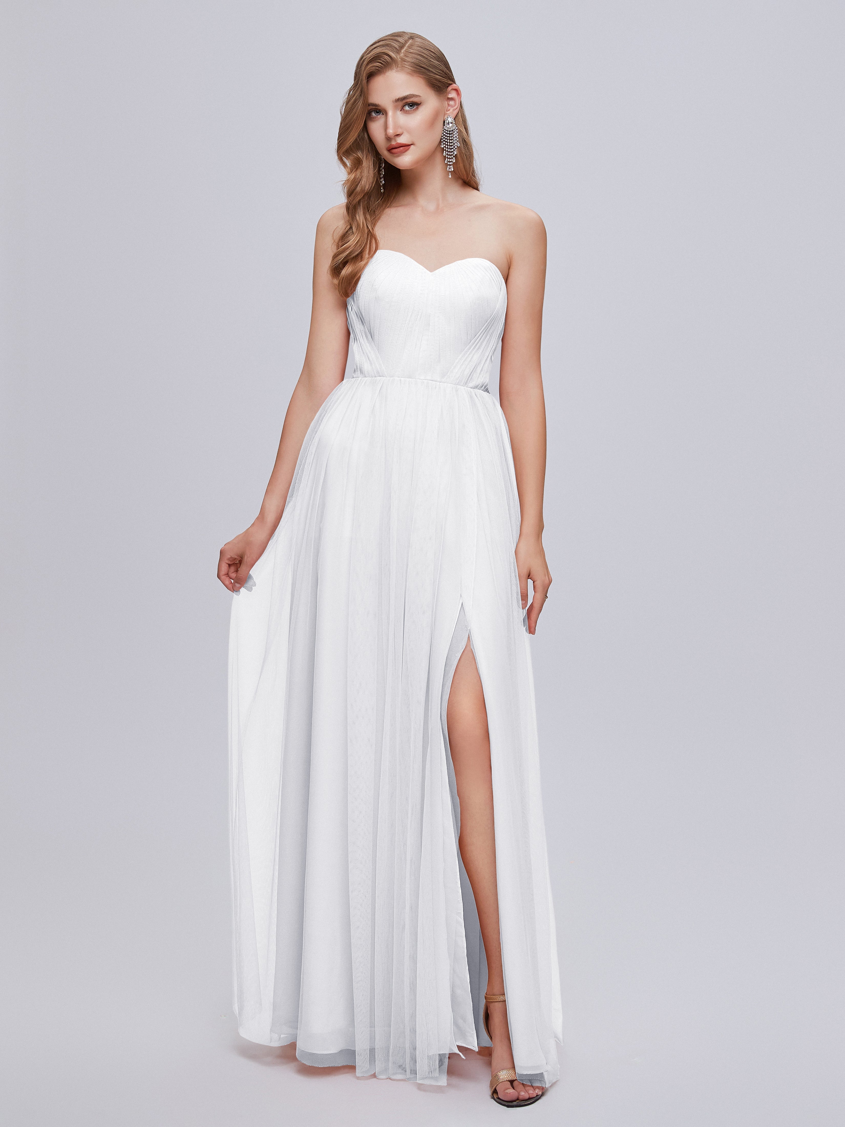 Demoiselle D Honneur Robe Blanche Convertible Fendue Tulle Robe De Demoiselle D'Honneur
