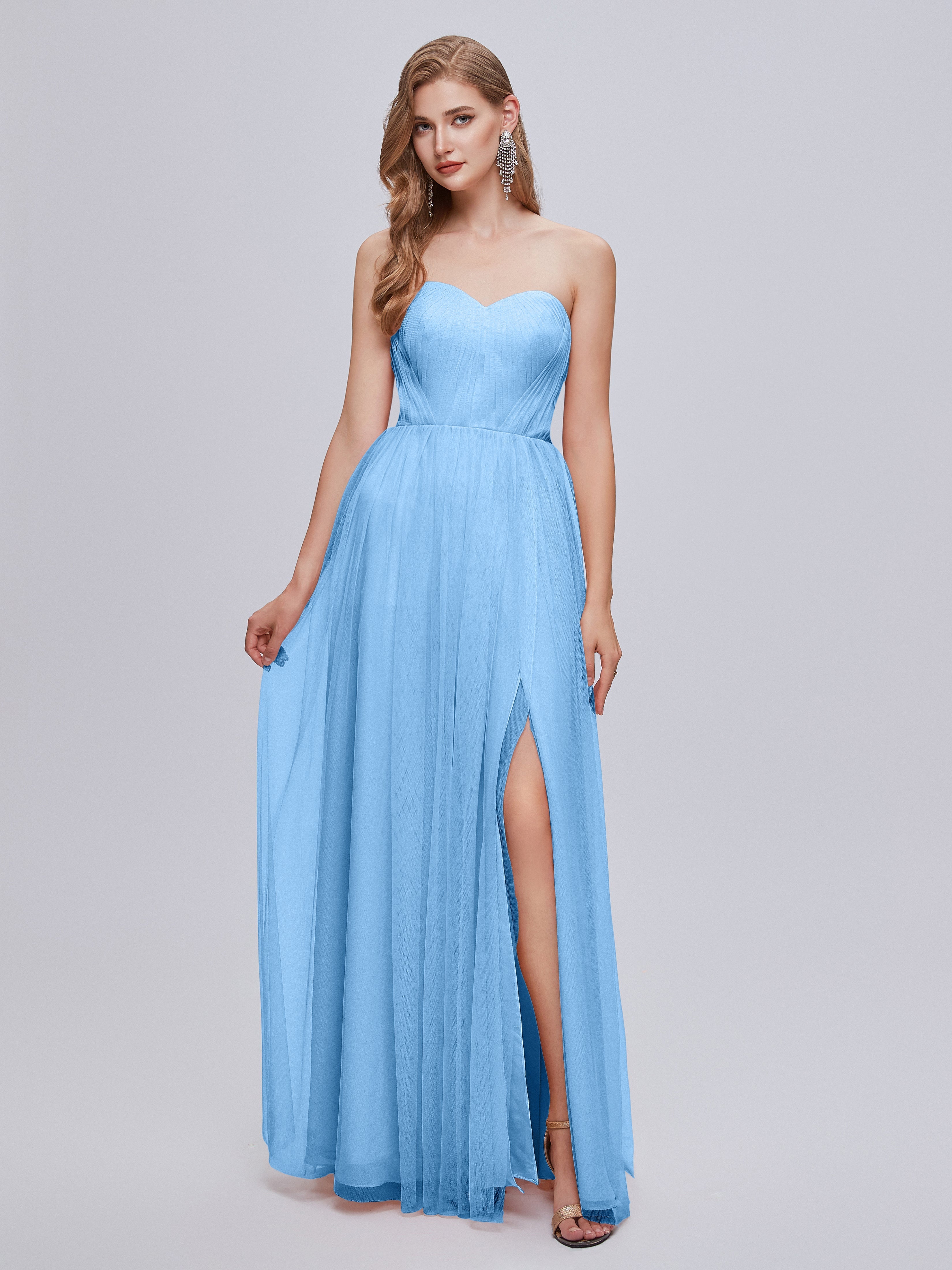 Demoiselle D Honneur Robe Bleu Convertible Fendue Tulle Robe De Demoiselle D'Honneur