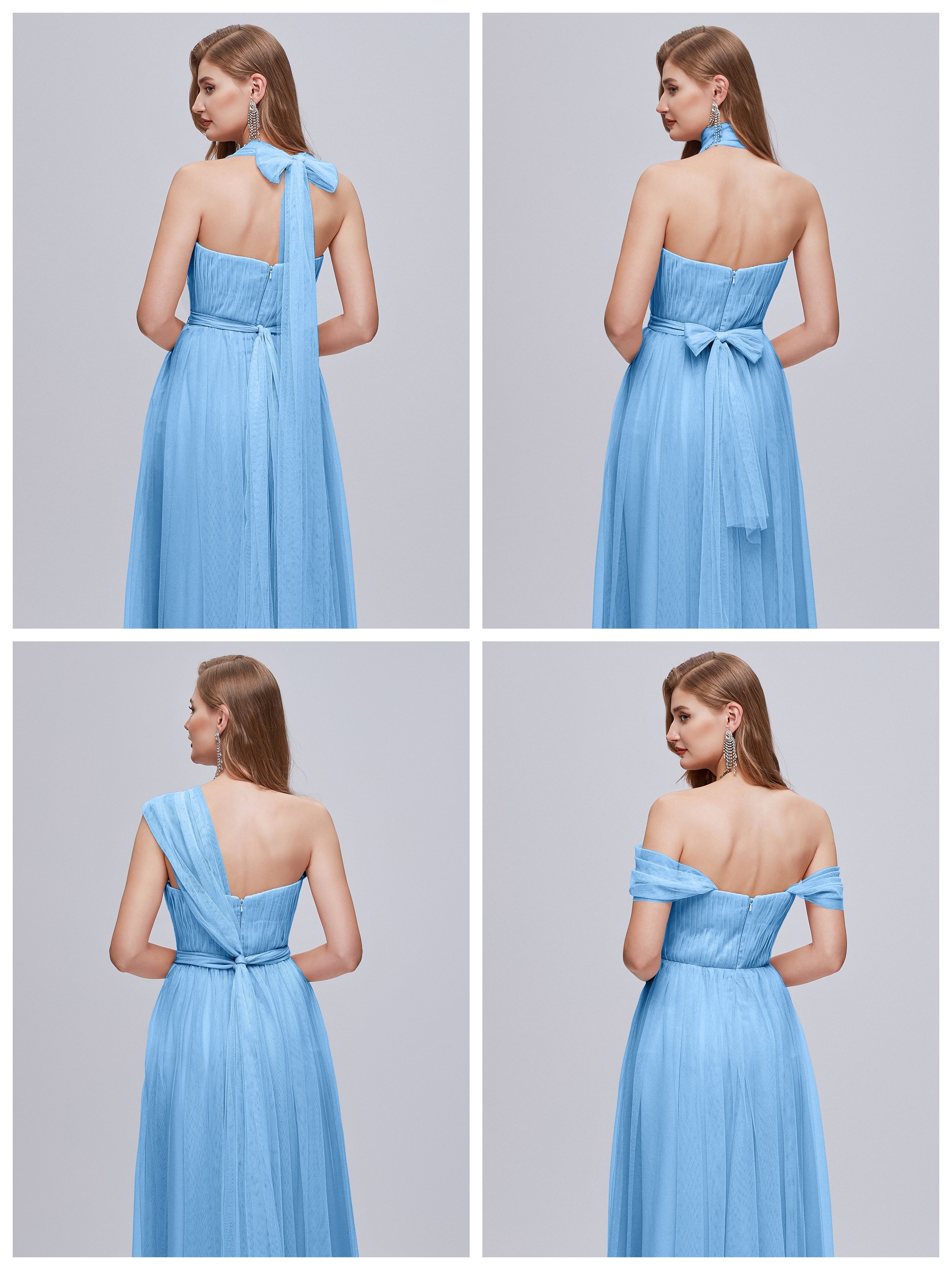 Demoiselle D Honneur Robe Bleu Convertible Fendue Tulle Robe De Demoiselle D'Honneur