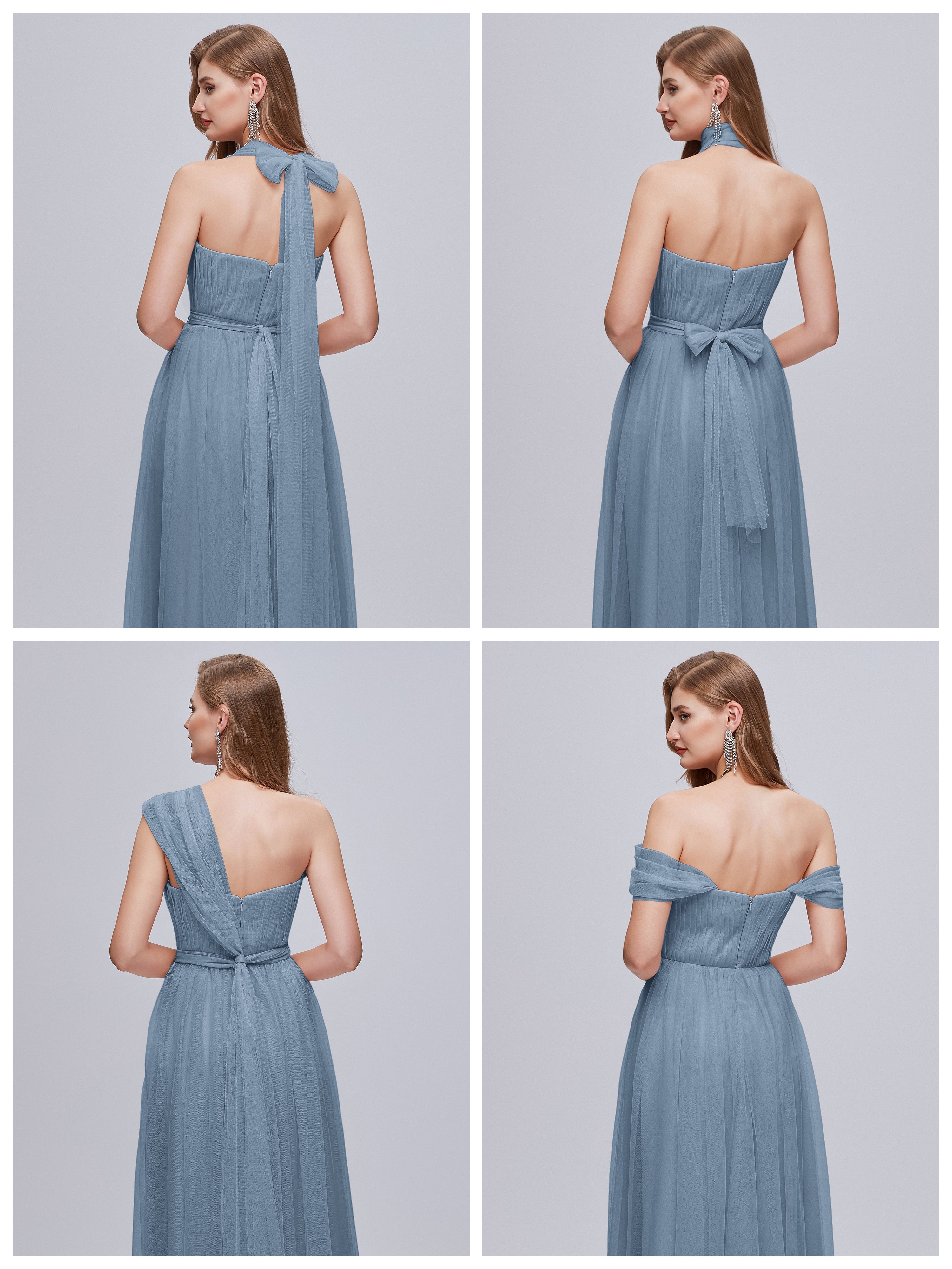 Robes De Demoiselle D'Honneur Bleu De Schiste Convertible Fendue Tulle Robe De Demoiselle D'Honneur