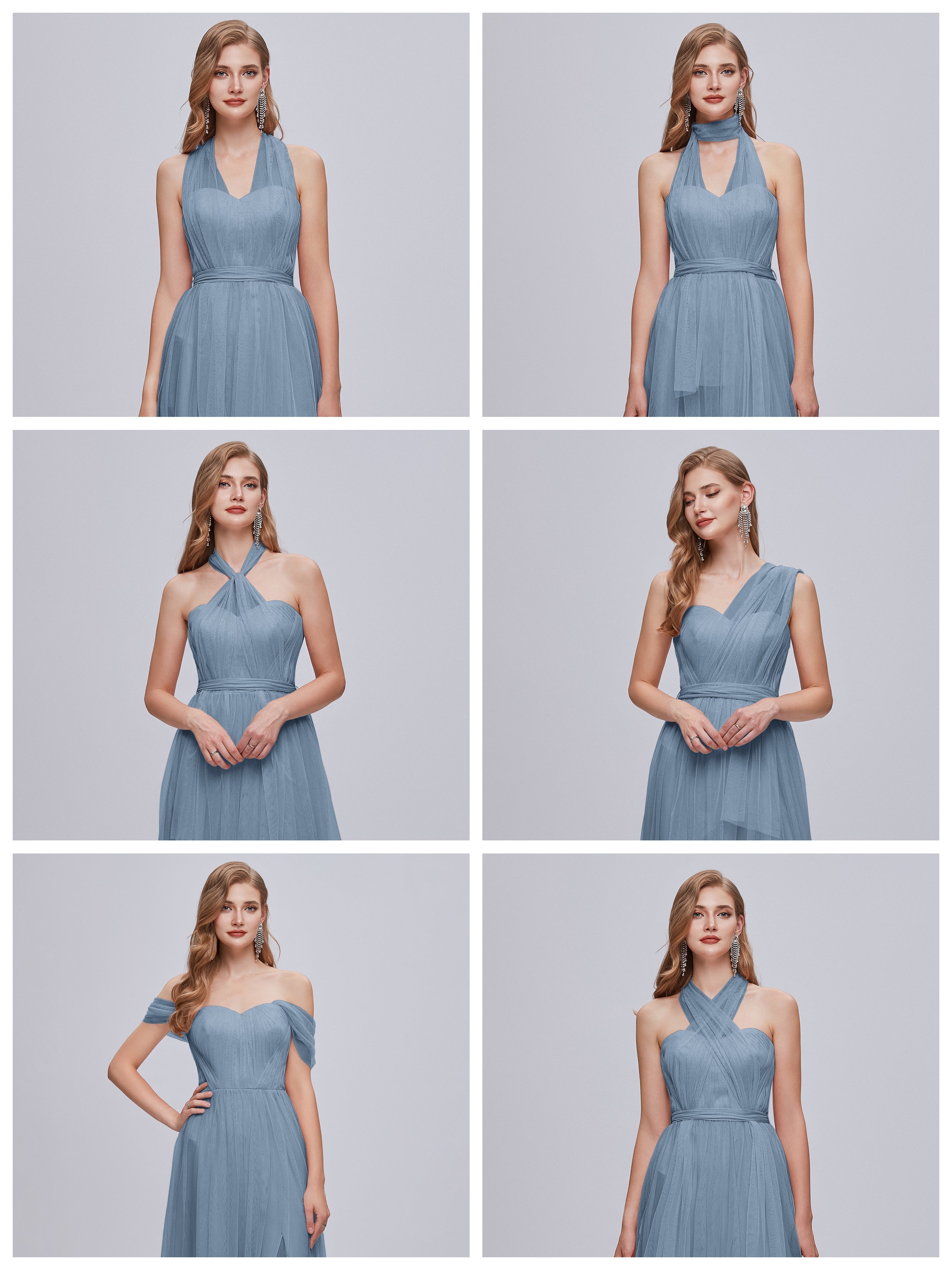 Robes De Demoiselle D'Honneur Bleu De Schiste Convertible Fendue Tulle Robe De Demoiselle D'Honneur