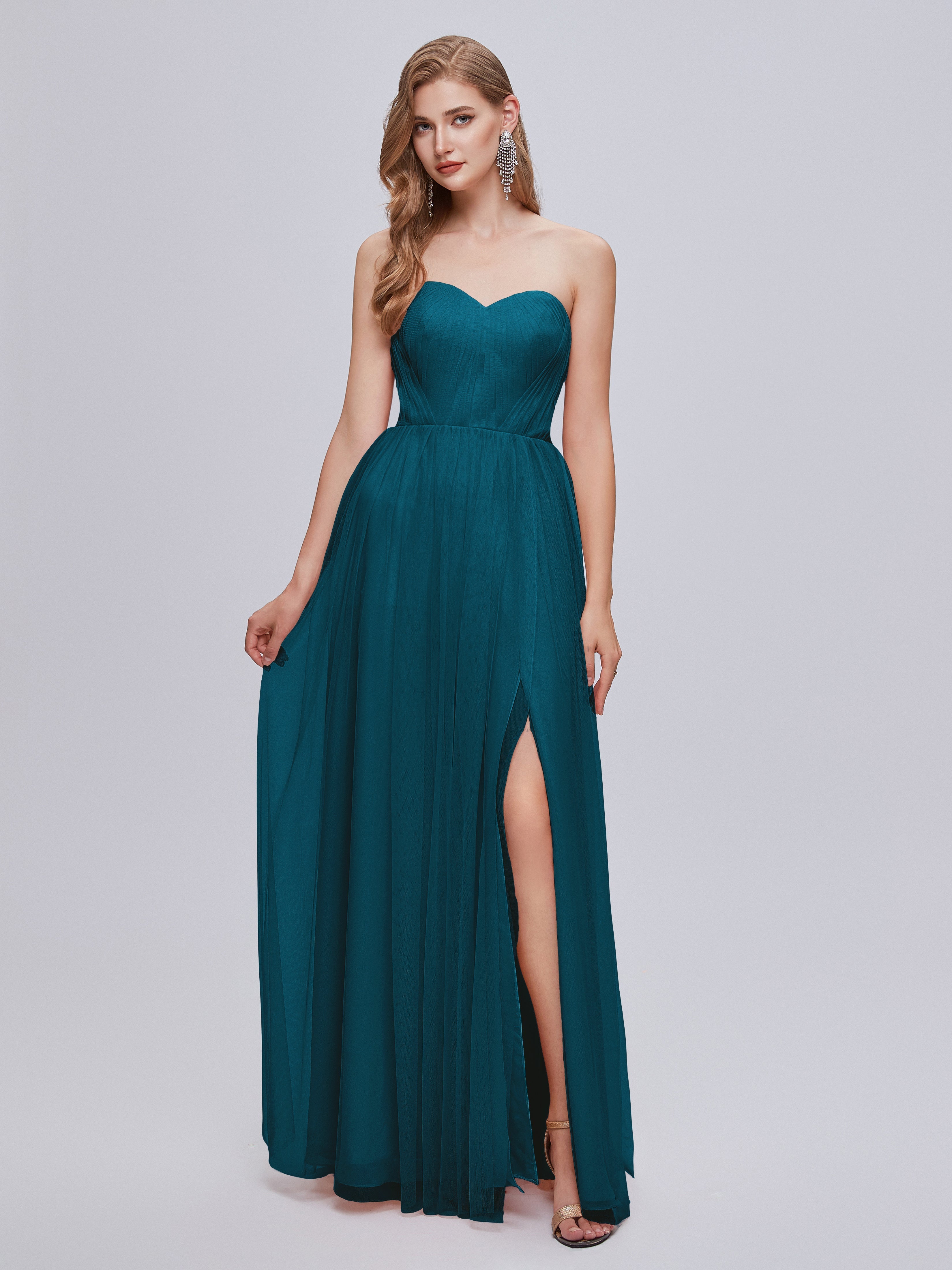 Robes De Demoiselle D'Honneur Bleu Encre Convertible Fendue Tulle Robe De Demoiselle D'Honneur