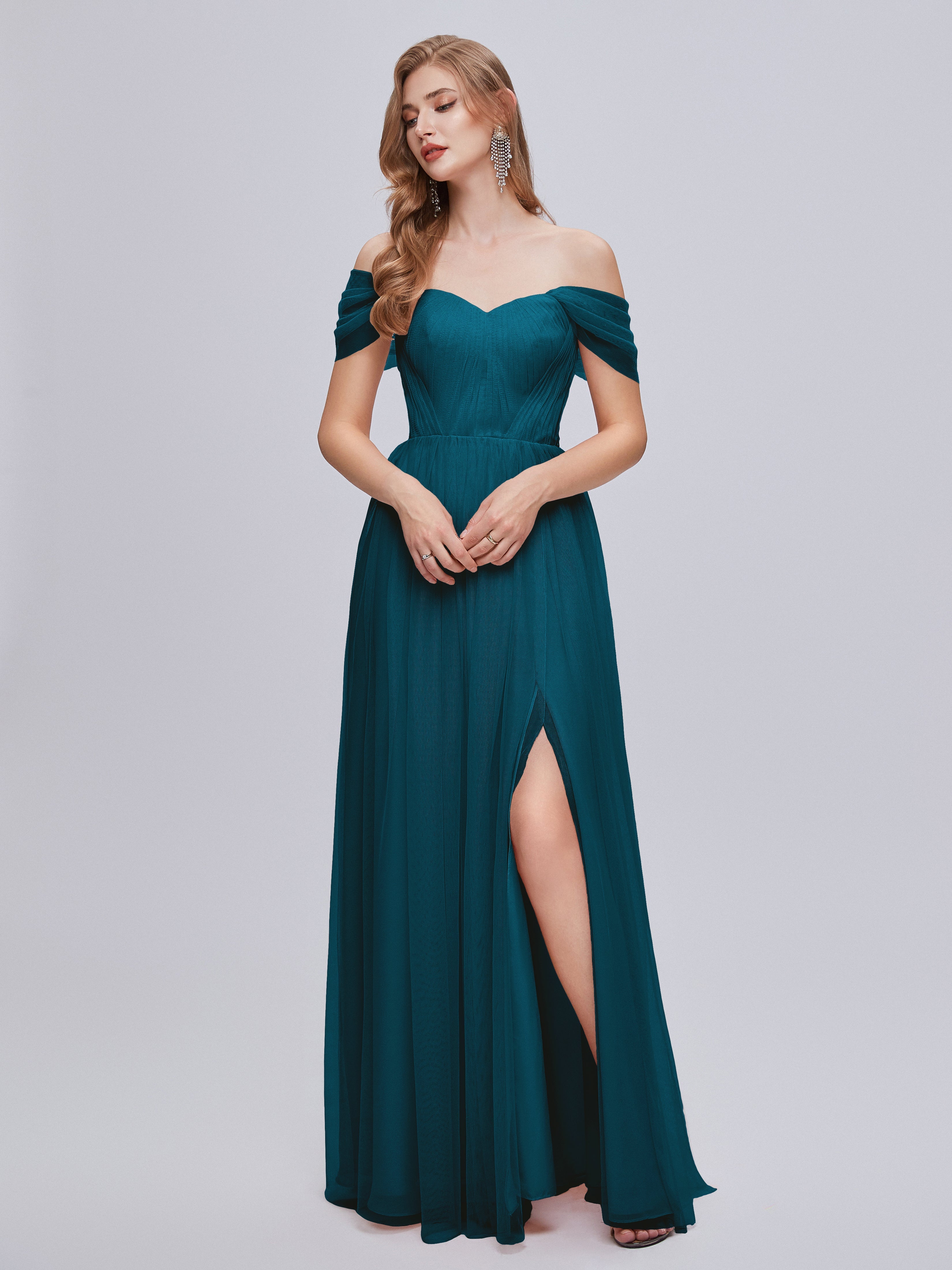 Robes De Demoiselle D'Honneur Bleu Encre Convertible Fendue Tulle Robe De Demoiselle D'Honneur