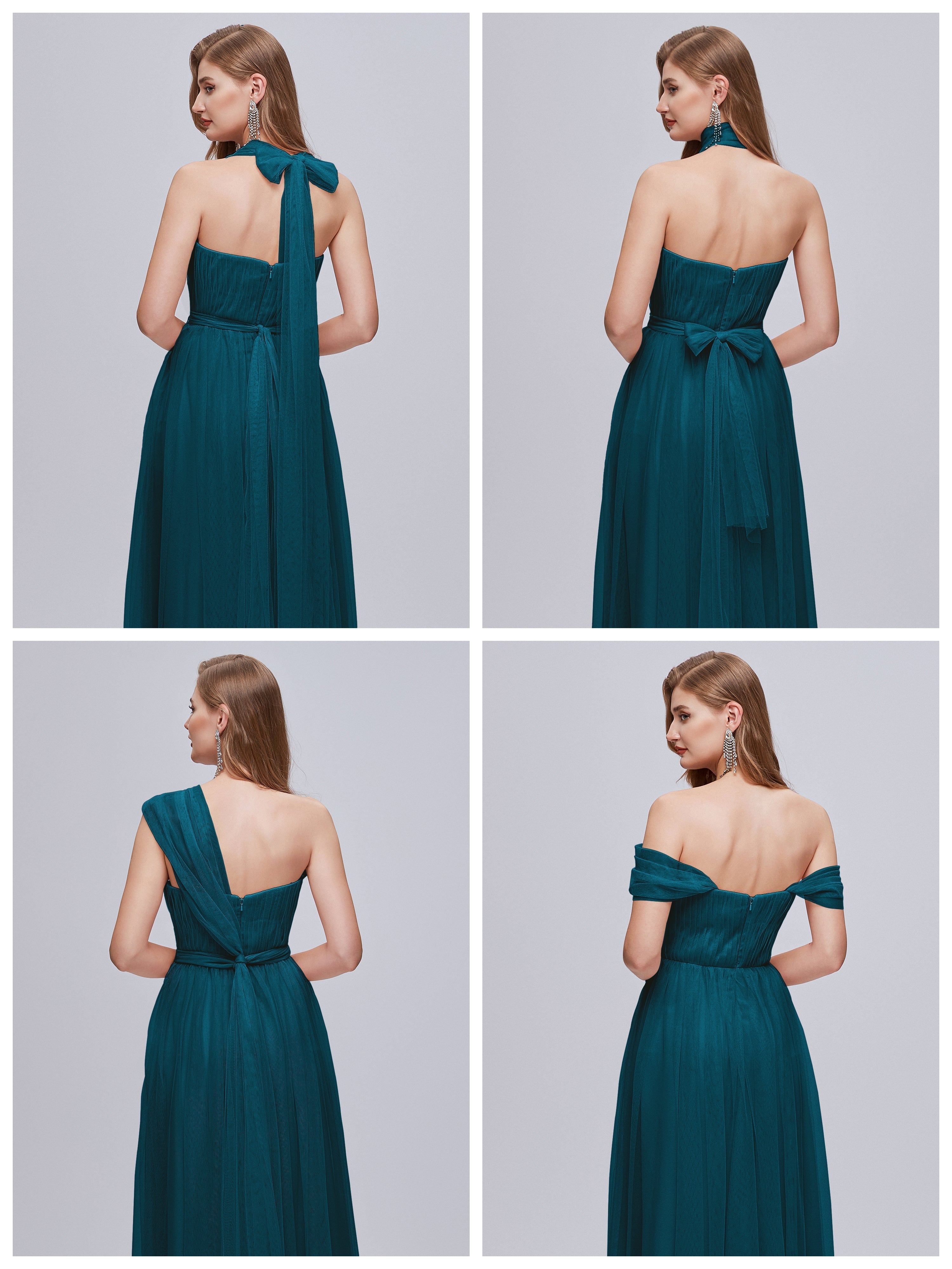 Robes De Demoiselle D'Honneur Bleu Encre Convertible Fendue Tulle Robe De Demoiselle D'Honneur