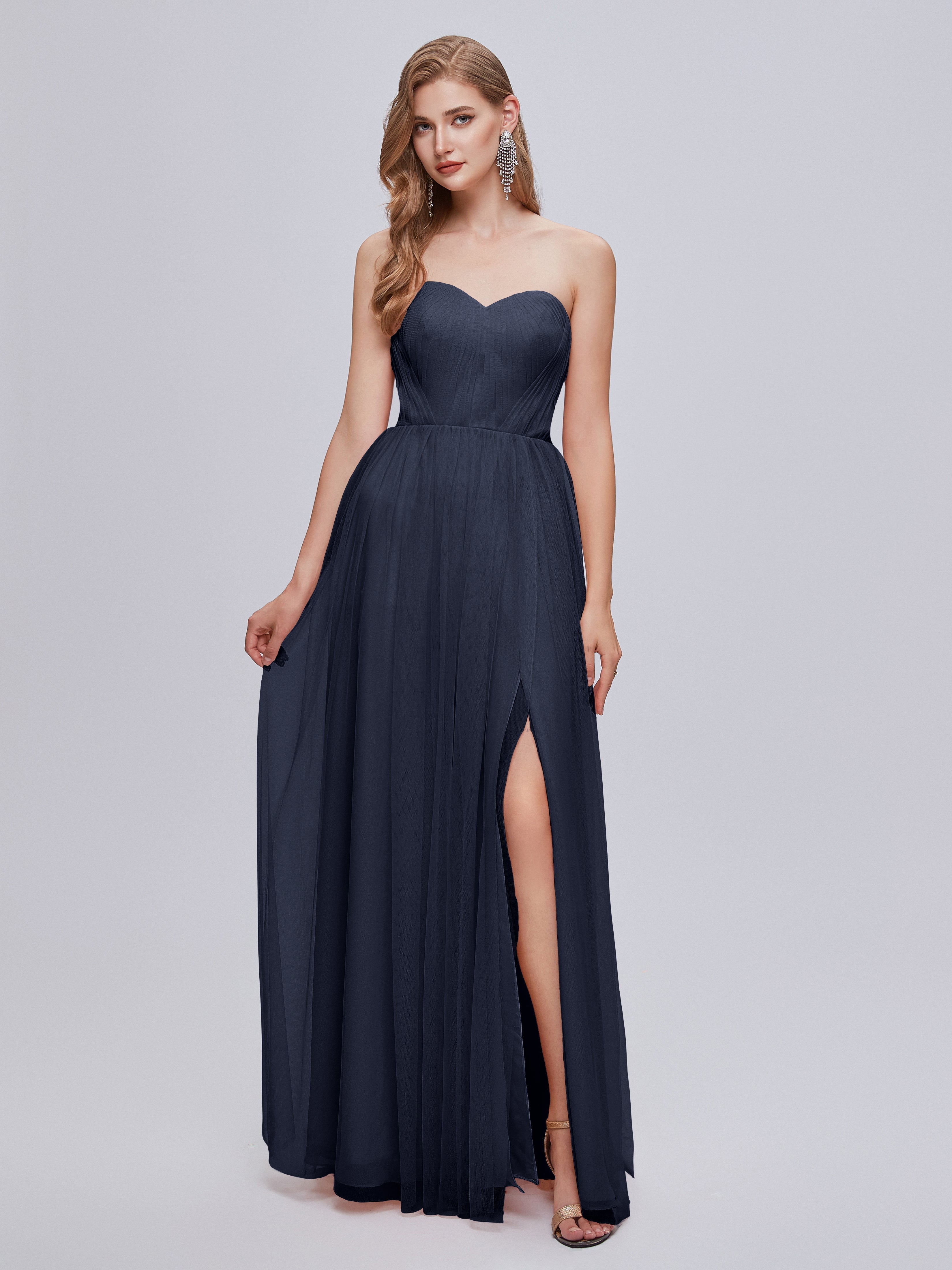 Robes De Demoiselle D'Honneur Bleu Marine Convertible Fendue Tulle Robe De Demoiselle D'Honneur