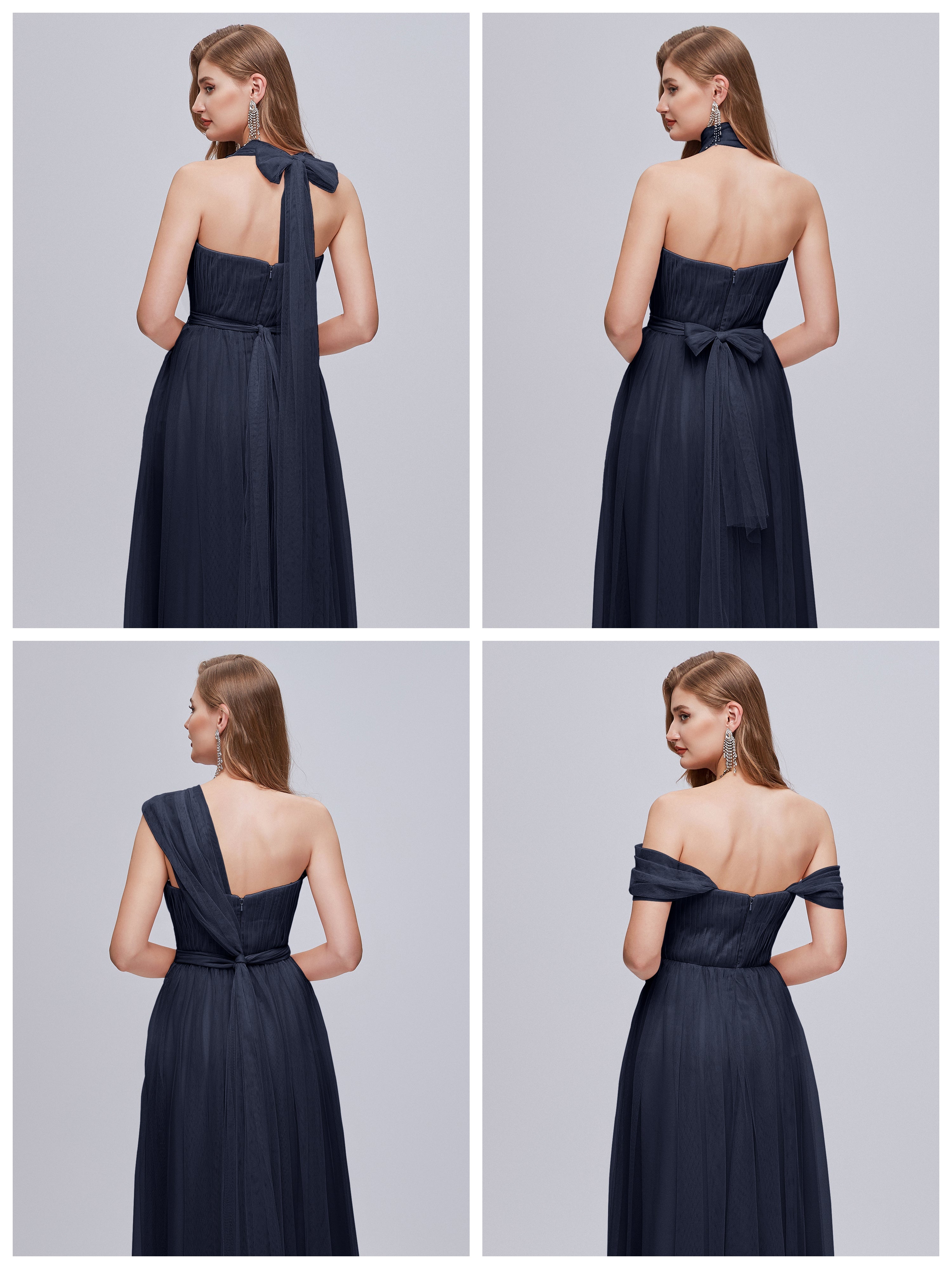 Robes De Demoiselle D'Honneur Bleu Marine Convertible Fendue Tulle Robe De Demoiselle D'Honneur