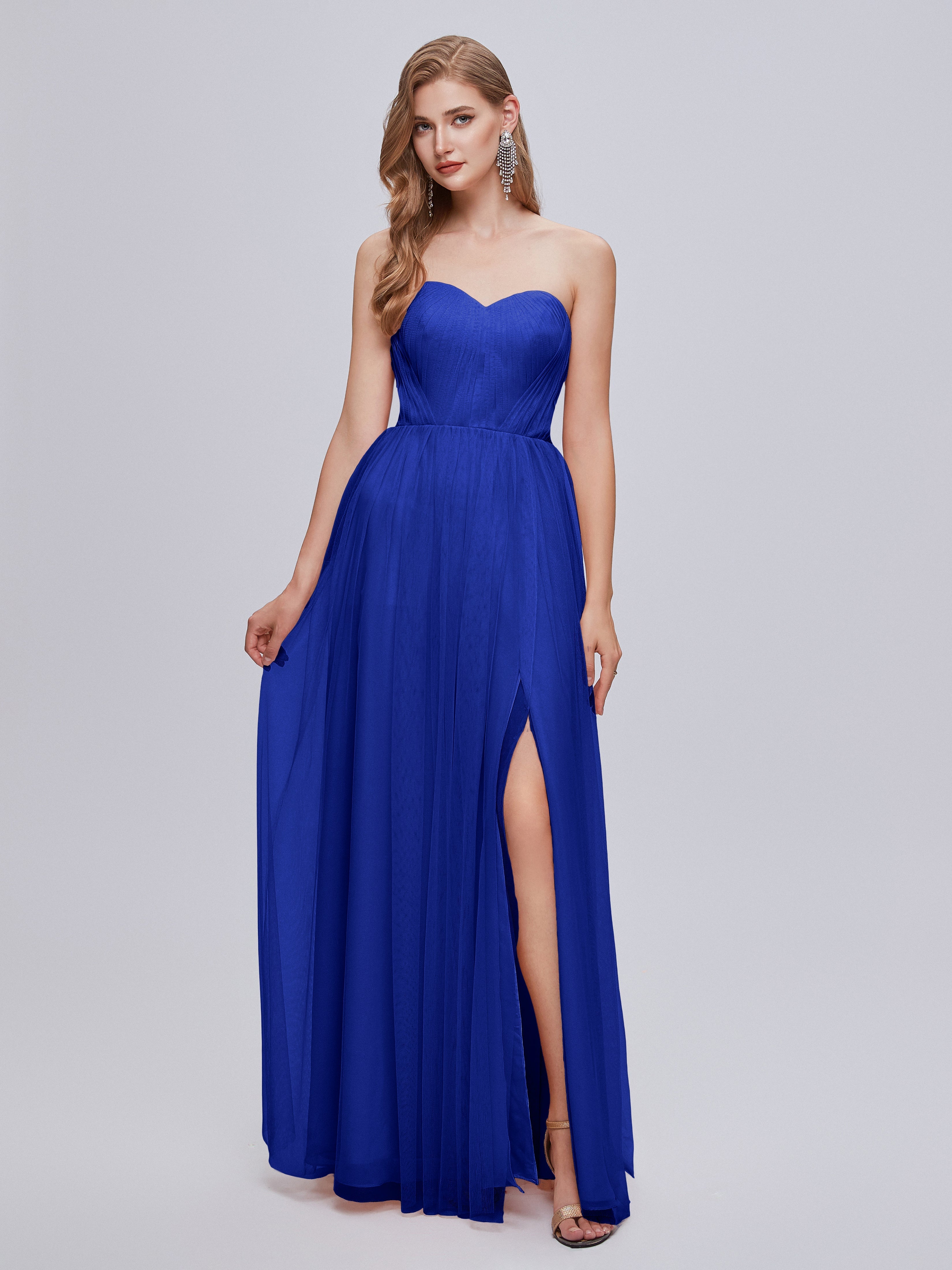 Robes De Demoiselle D'Honneur Bleu Royal Convertible Fendue Tulle Robe De Demoiselle D'Honneur