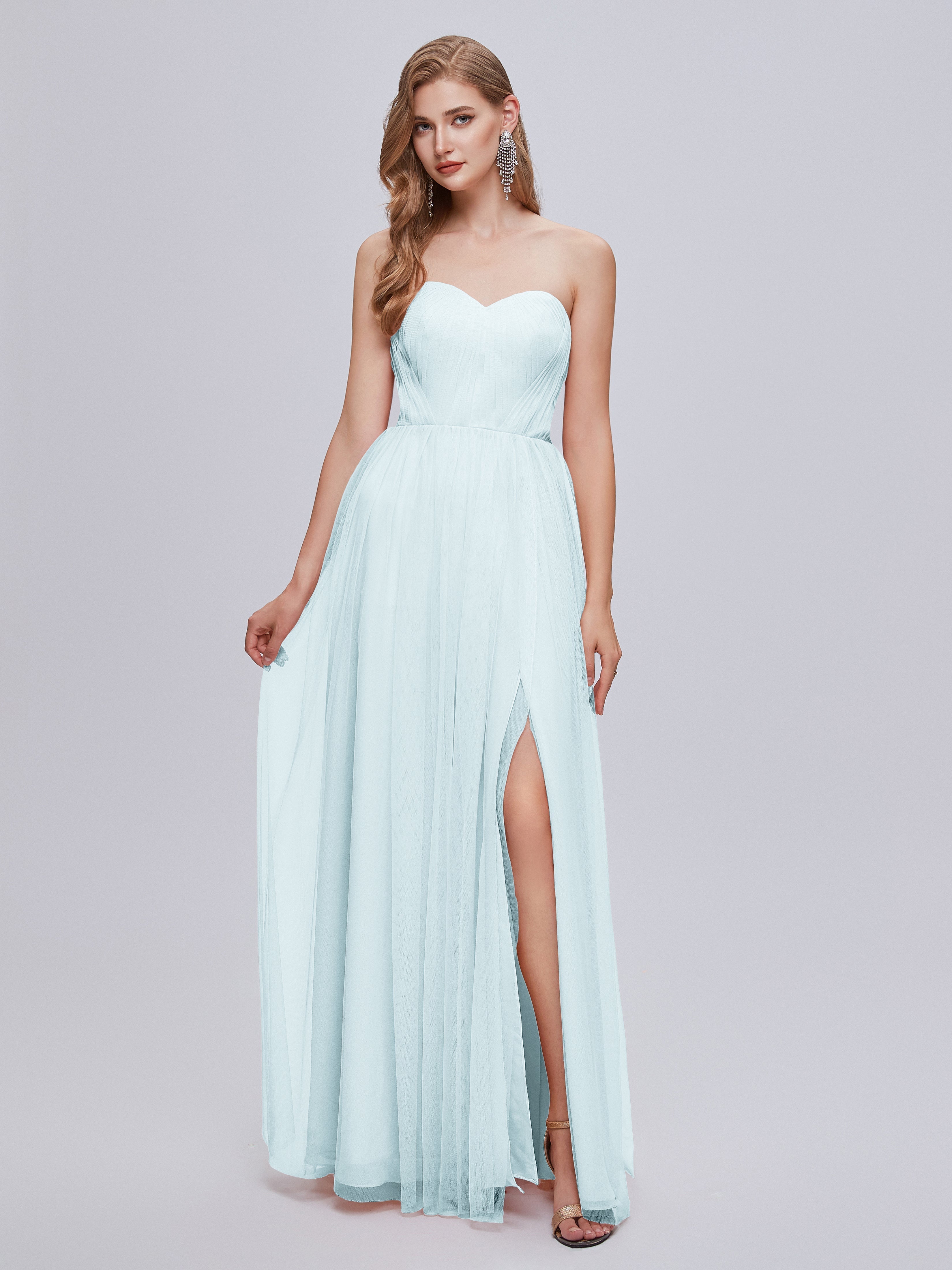 Robe De Demoiselle D'Honneur Brume Convertible Fendue Tulle Robe De Demoiselle D'Honneur