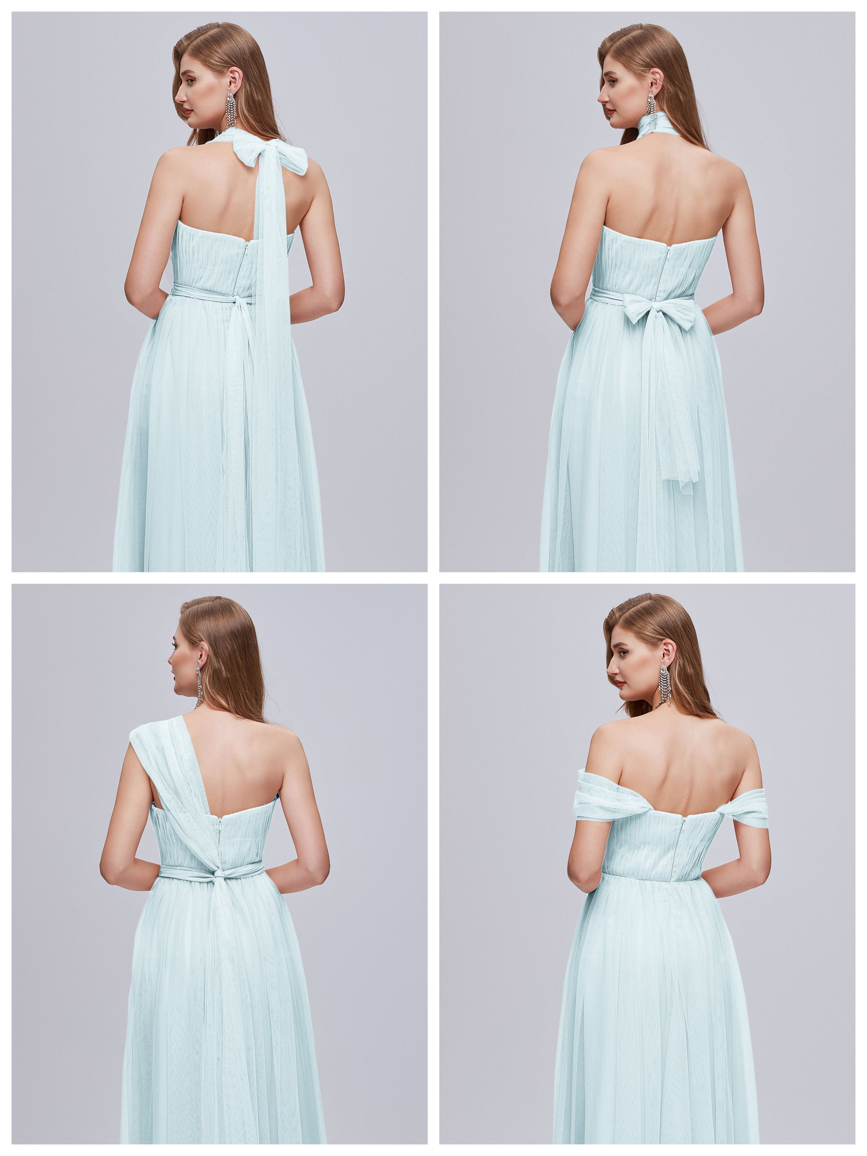 Robe De Demoiselle D'Honneur Brume Convertible Fendue Tulle Robe De Demoiselle D'Honneur