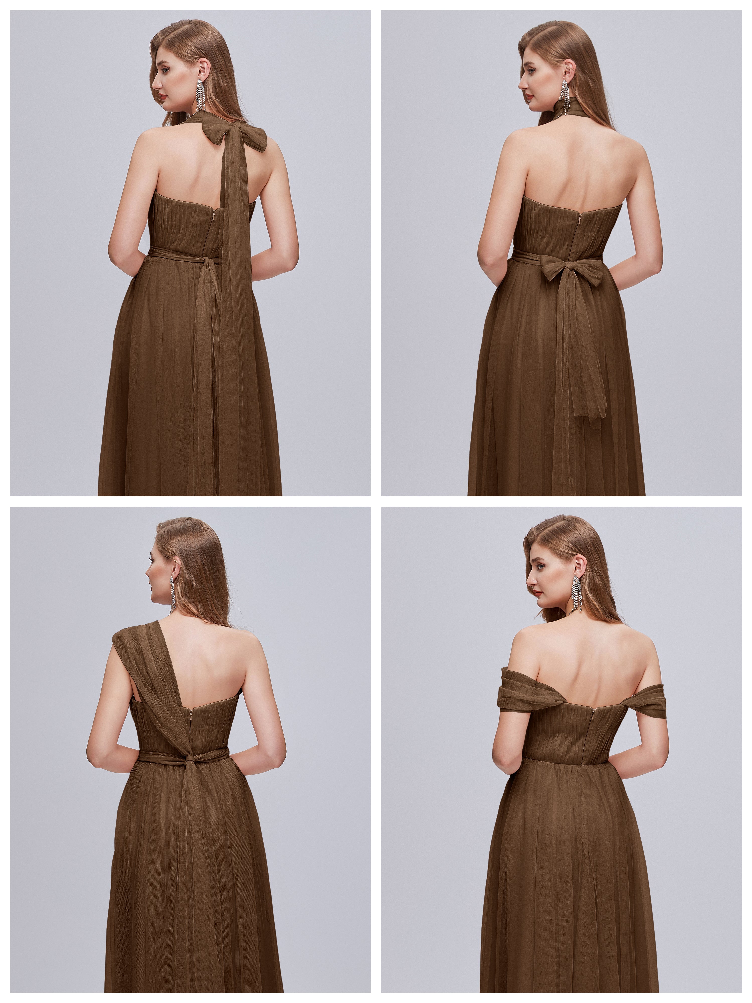 Robe Demoiselle D Honneur Brun Convertible Fendue Tulle Robe De Demoiselle D'Honneur