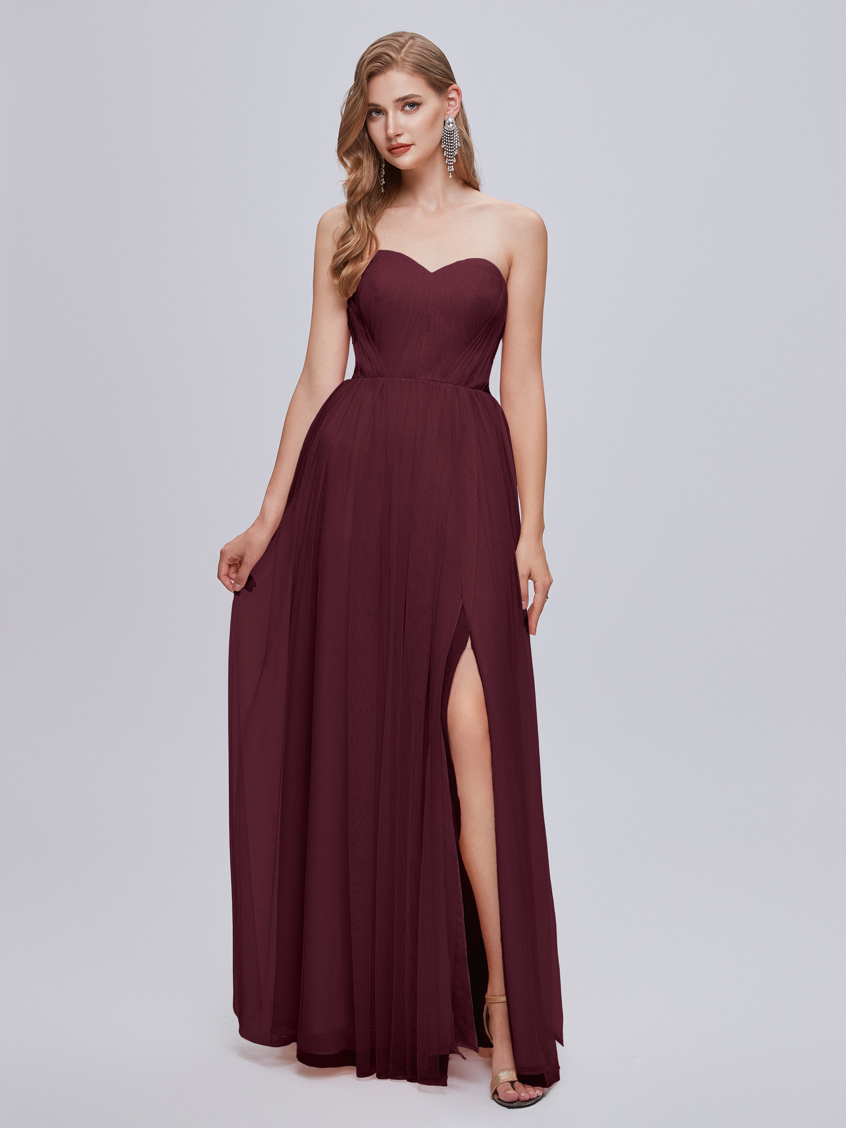 Robes De Demoiselle D'Honneur Cabernet Convertible Fendue Tulle Robe De Demoiselle D'Honneur