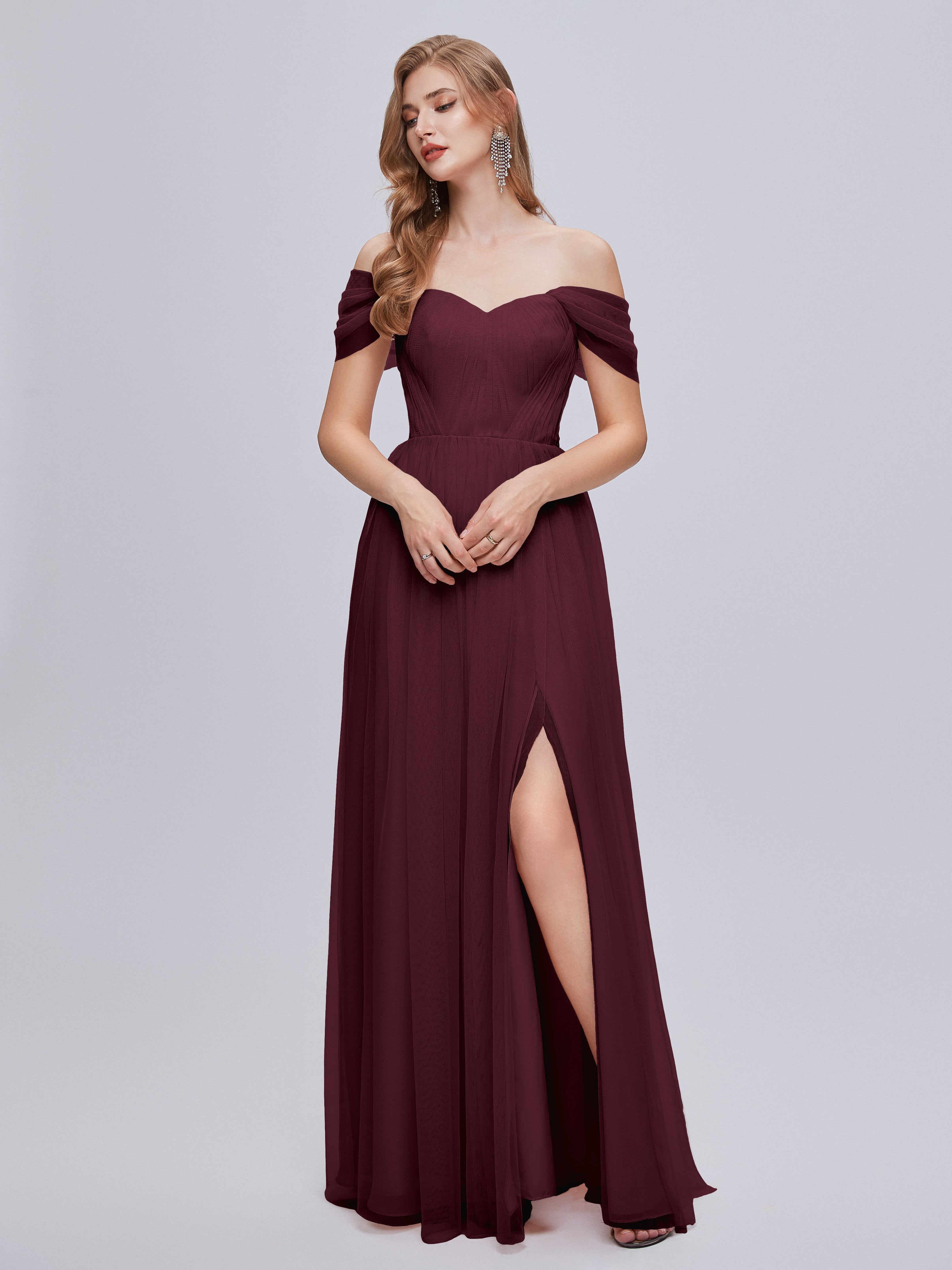 Robes De Demoiselle D'Honneur Cabernet Convertible Fendue Tulle Robe De Demoiselle D'Honneur