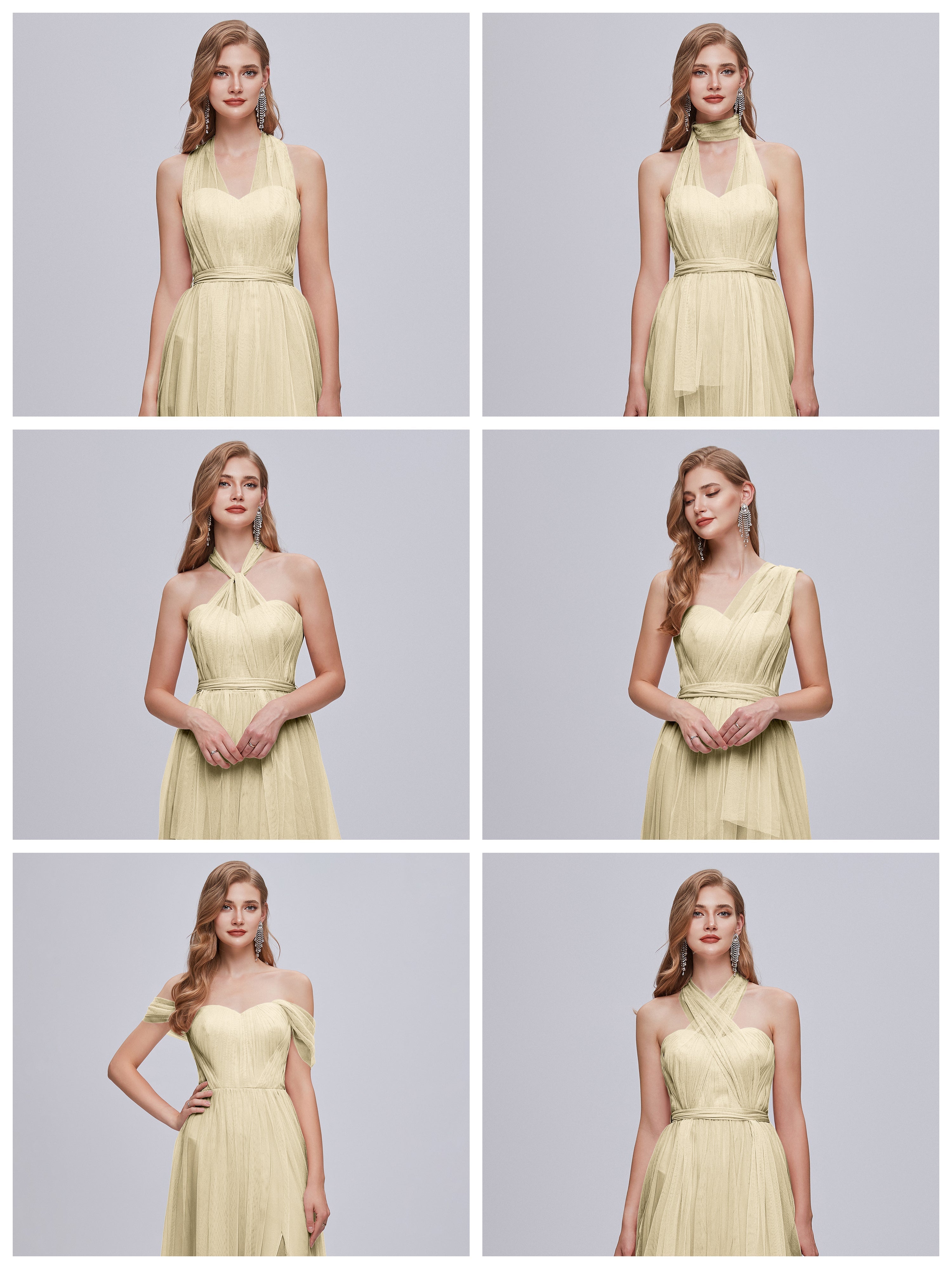 Robe Longue Demoiselle D Honneur Champagne Convertible Fendue Tulle Robe De Demoiselle D'Honneur