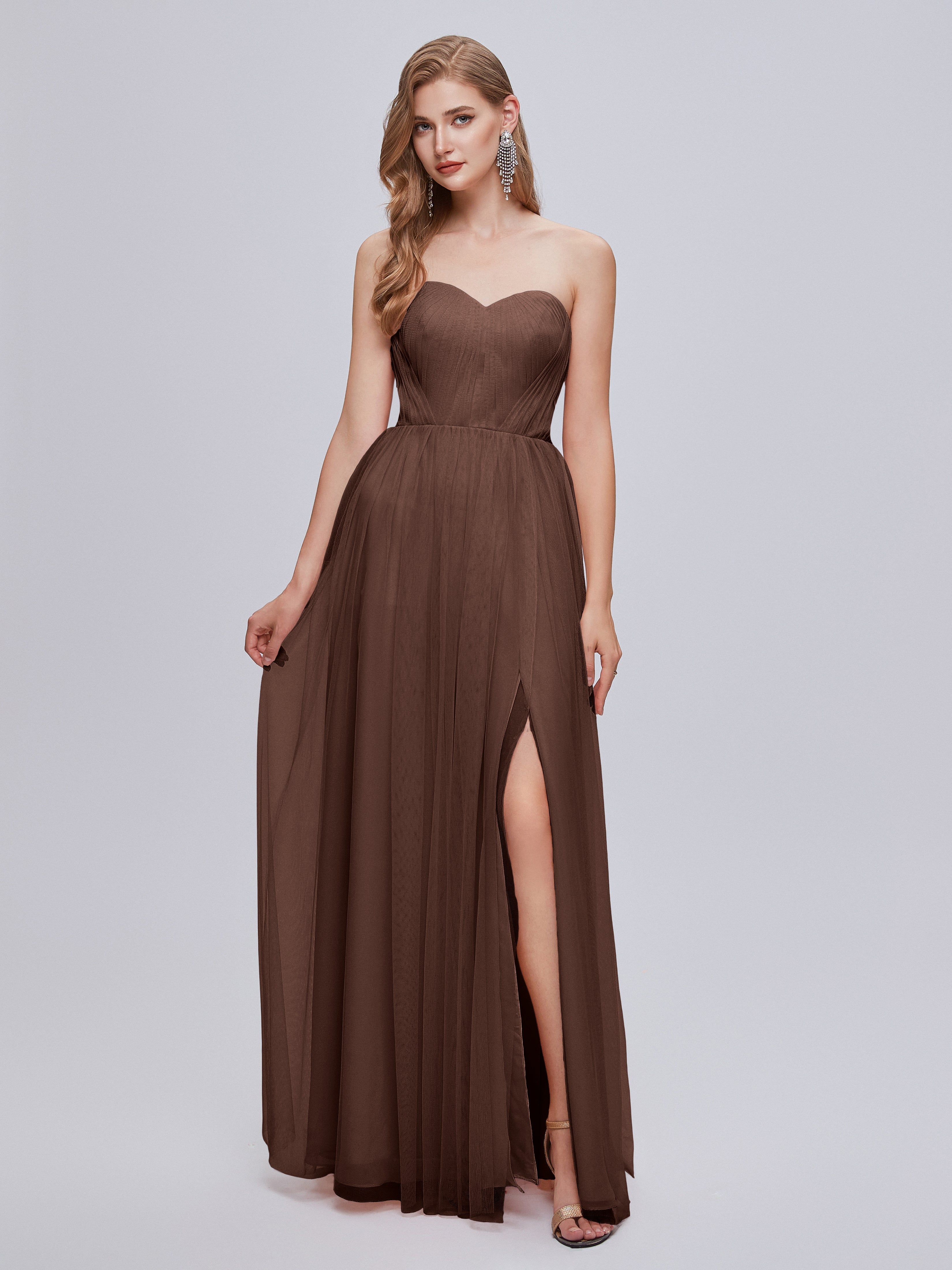 Robe De Demoiselle D Honneur Chocolat Convertible Fendue Tulle Robe De Demoiselle D'Honneur
