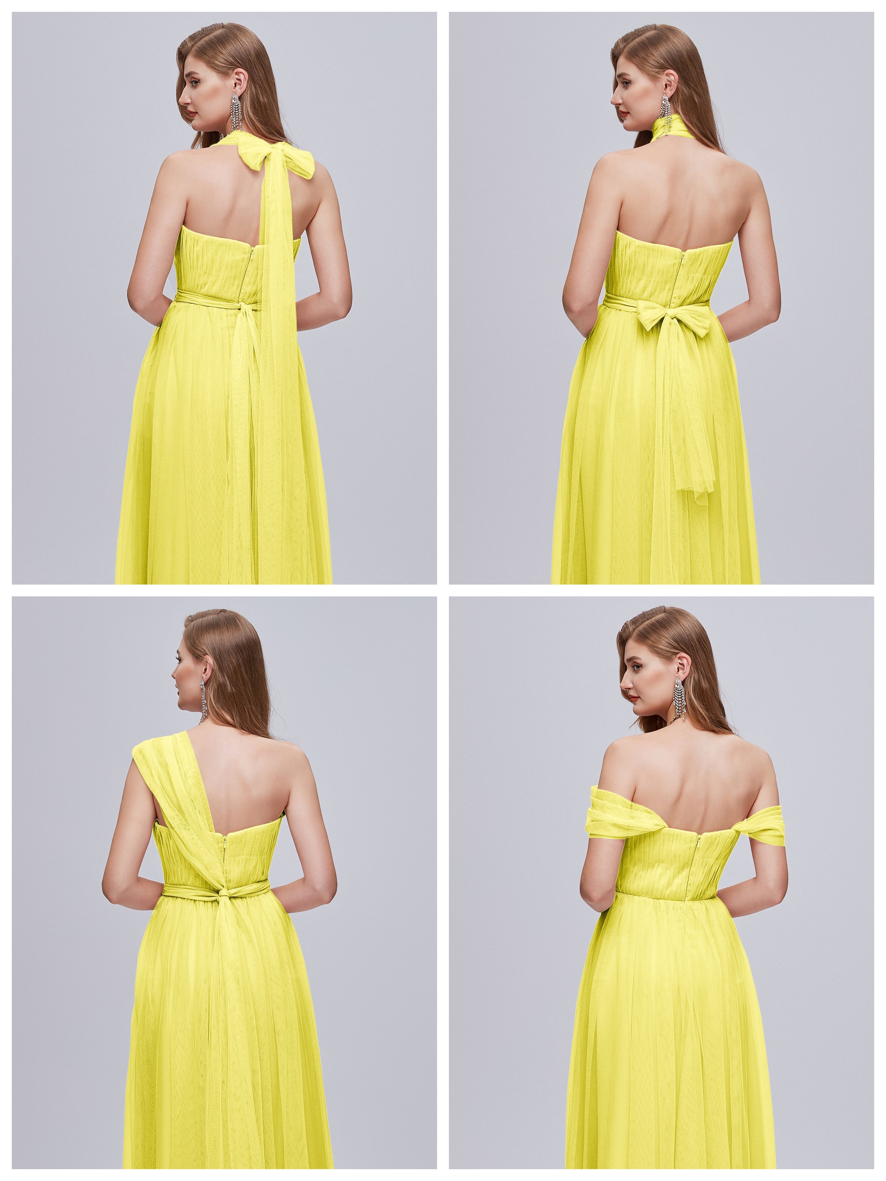 Robes De Demoiselle D'Honneur Citron Convertible Fendue Tulle Robe De Demoiselle D'Honneur