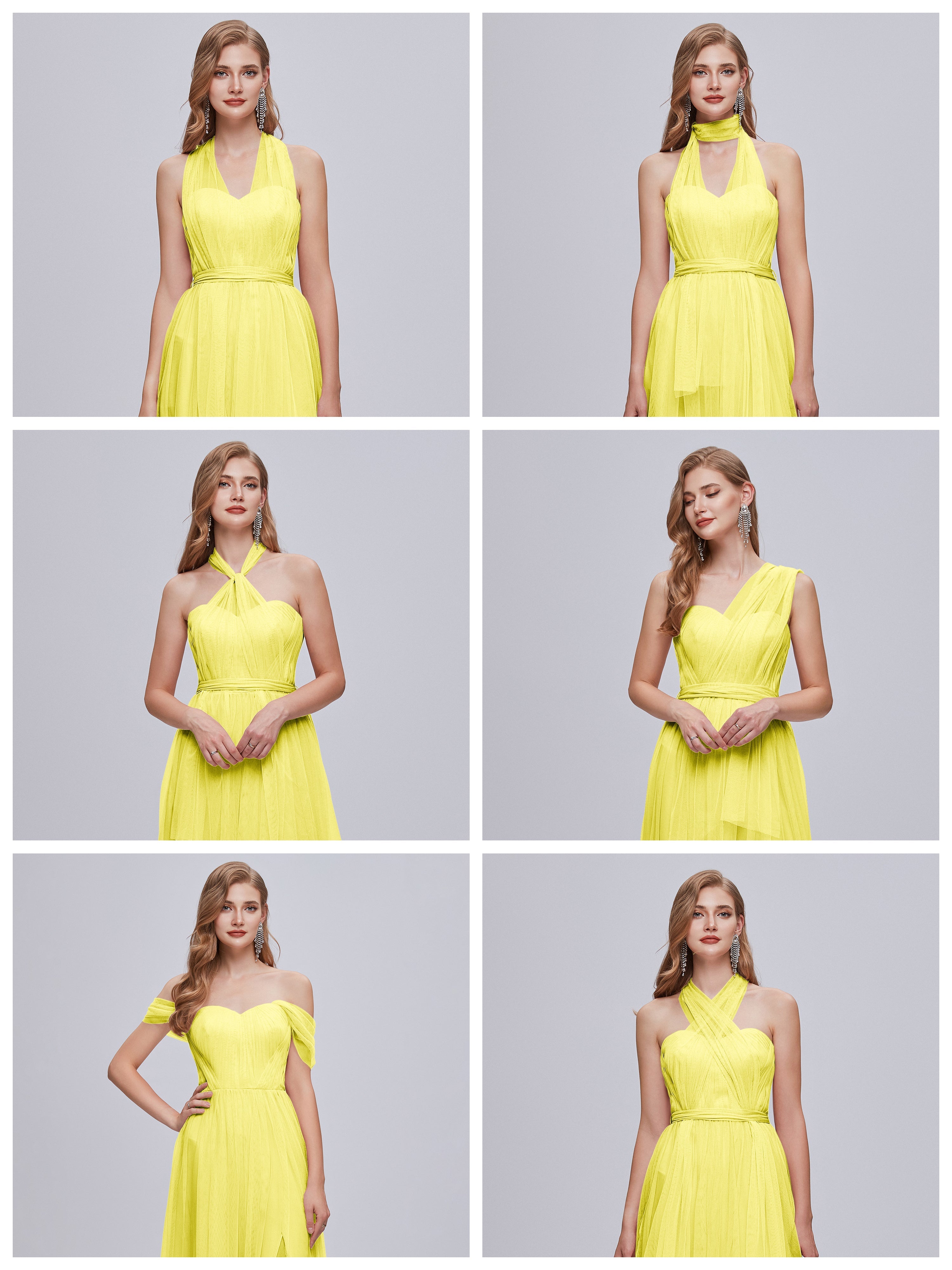 Robes De Demoiselle D'Honneur Citron Convertible Fendue Tulle Robe De Demoiselle D'Honneur