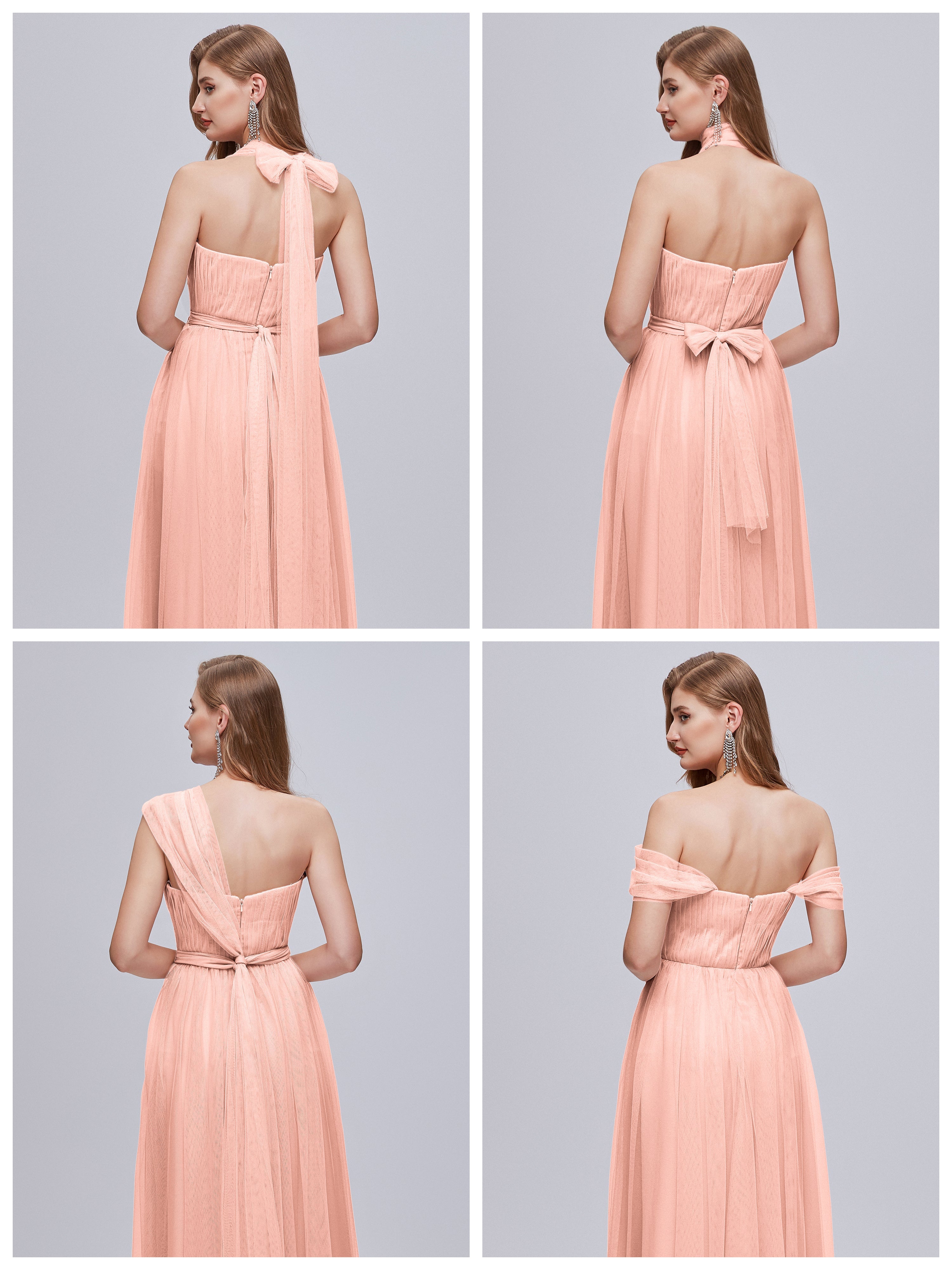 Corail Robe Demoiselle D Honneur Convertible Fendue Tulle Robe De Demoiselle D'Honneur