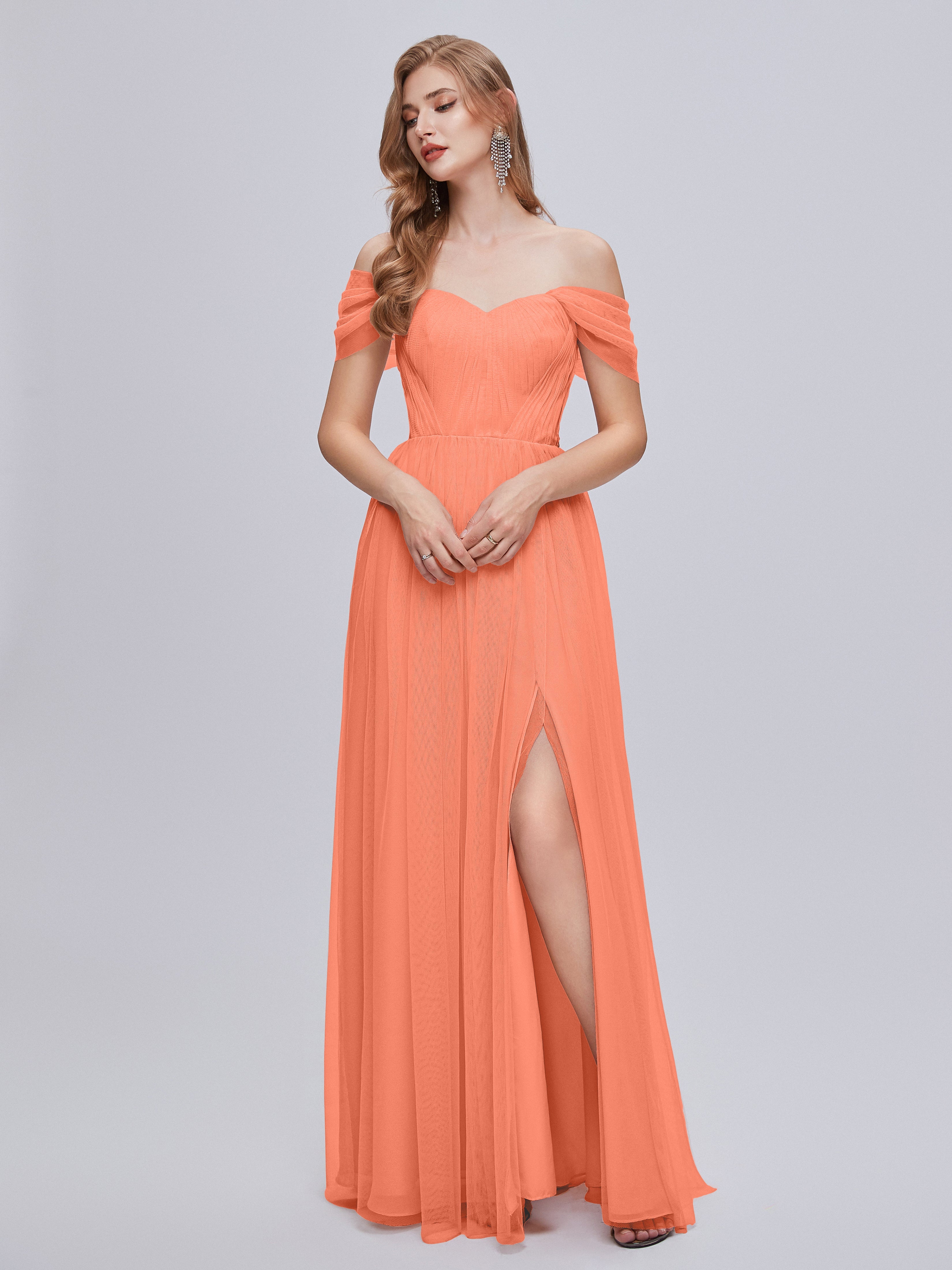 Robes De Demoiselle D'Honneur Coucher De Soleil Convertible Fendue Tulle Robe De Demoiselle D'Honneur