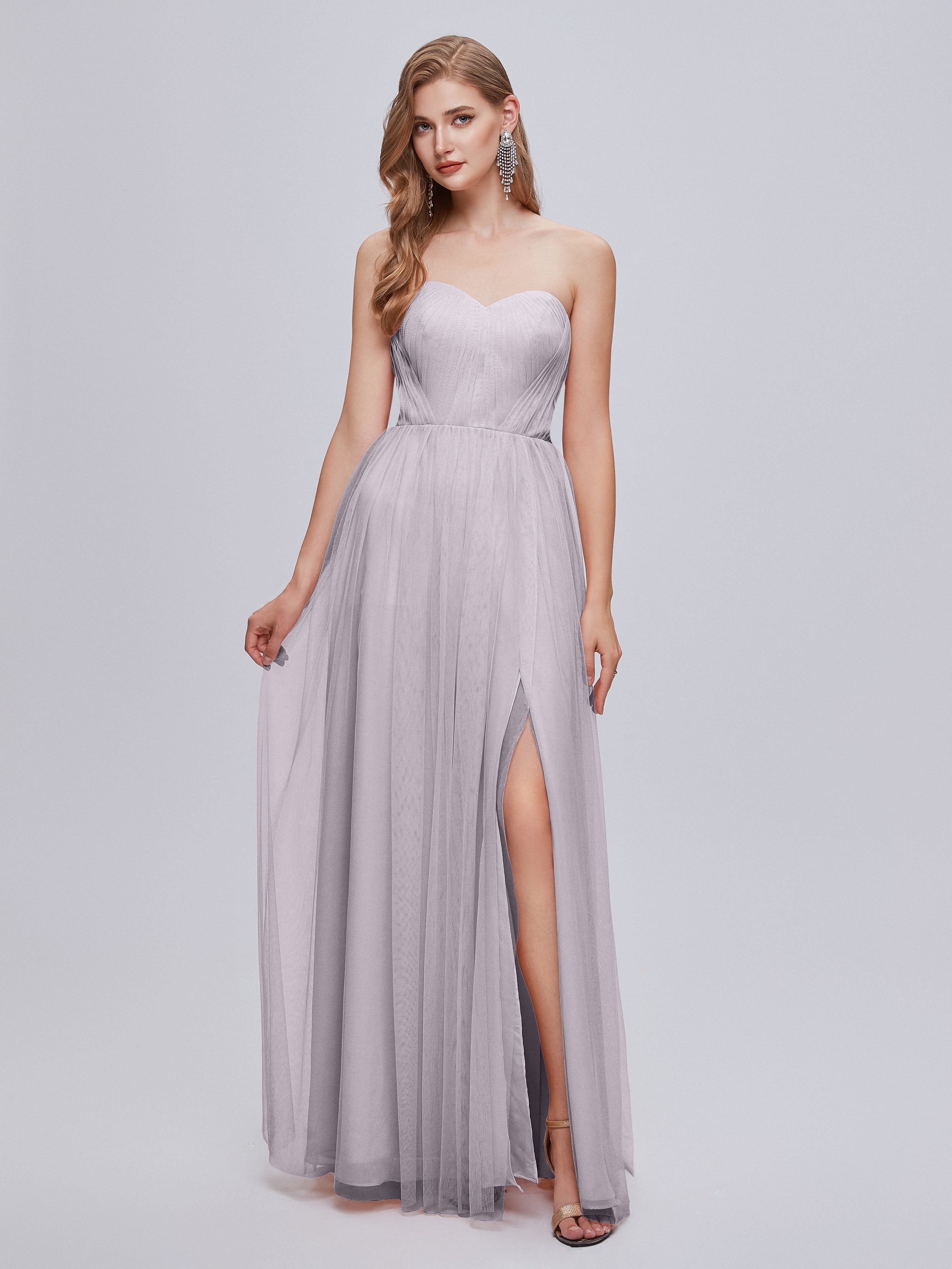 Robes De Demoiselle D'Honneur Couleur Crépuscule Convertible Fendue Tulle Robe De Demoiselle D'Honneur