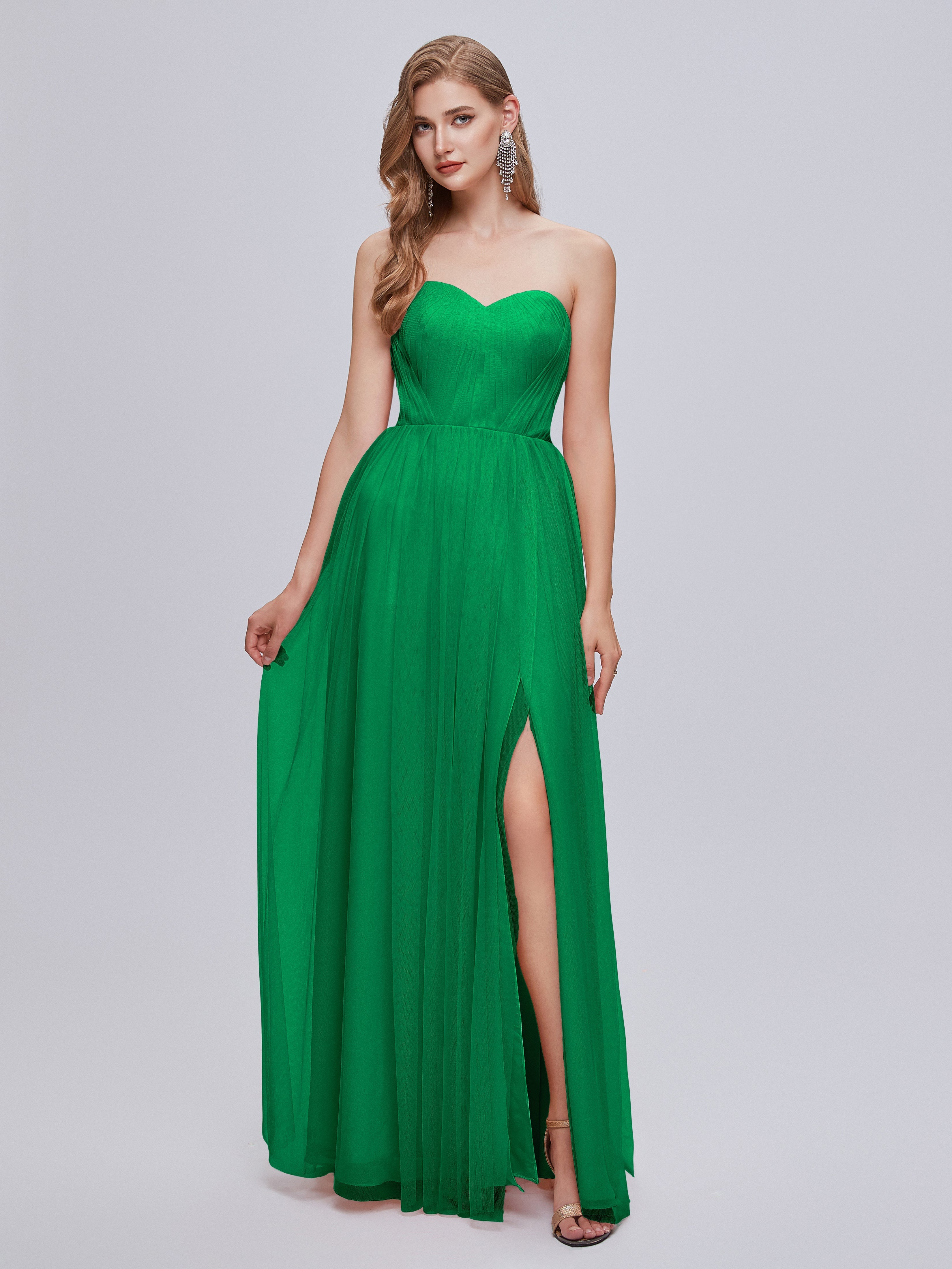 Robe Demoiselle D Honneur Vert Emeraude Convertible Fendue Tulle Robe De Demoiselle D'Honneur