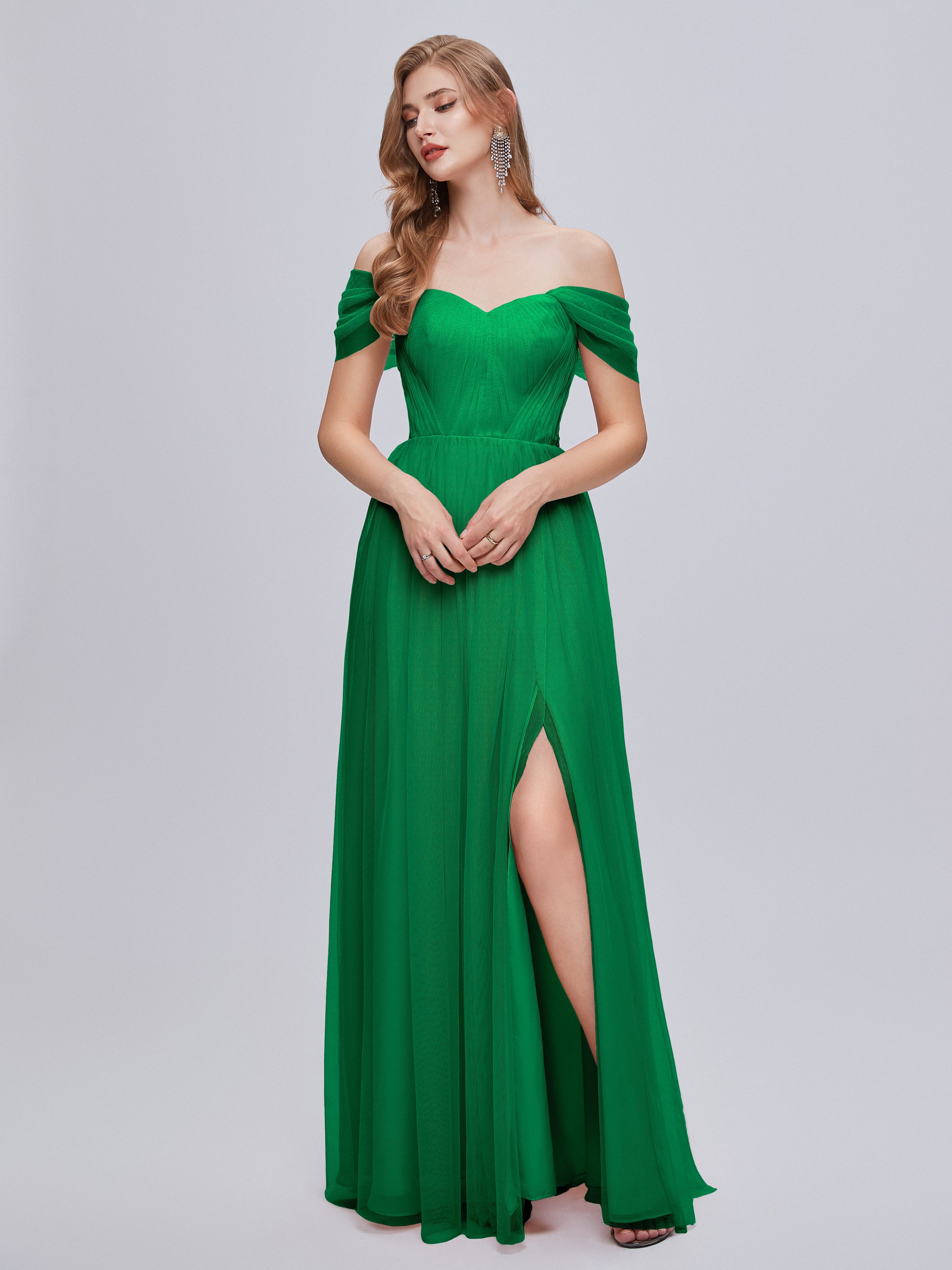 Robe Demoiselle D Honneur Vert Emeraude Convertible Fendue Tulle Robe De Demoiselle D'Honneur