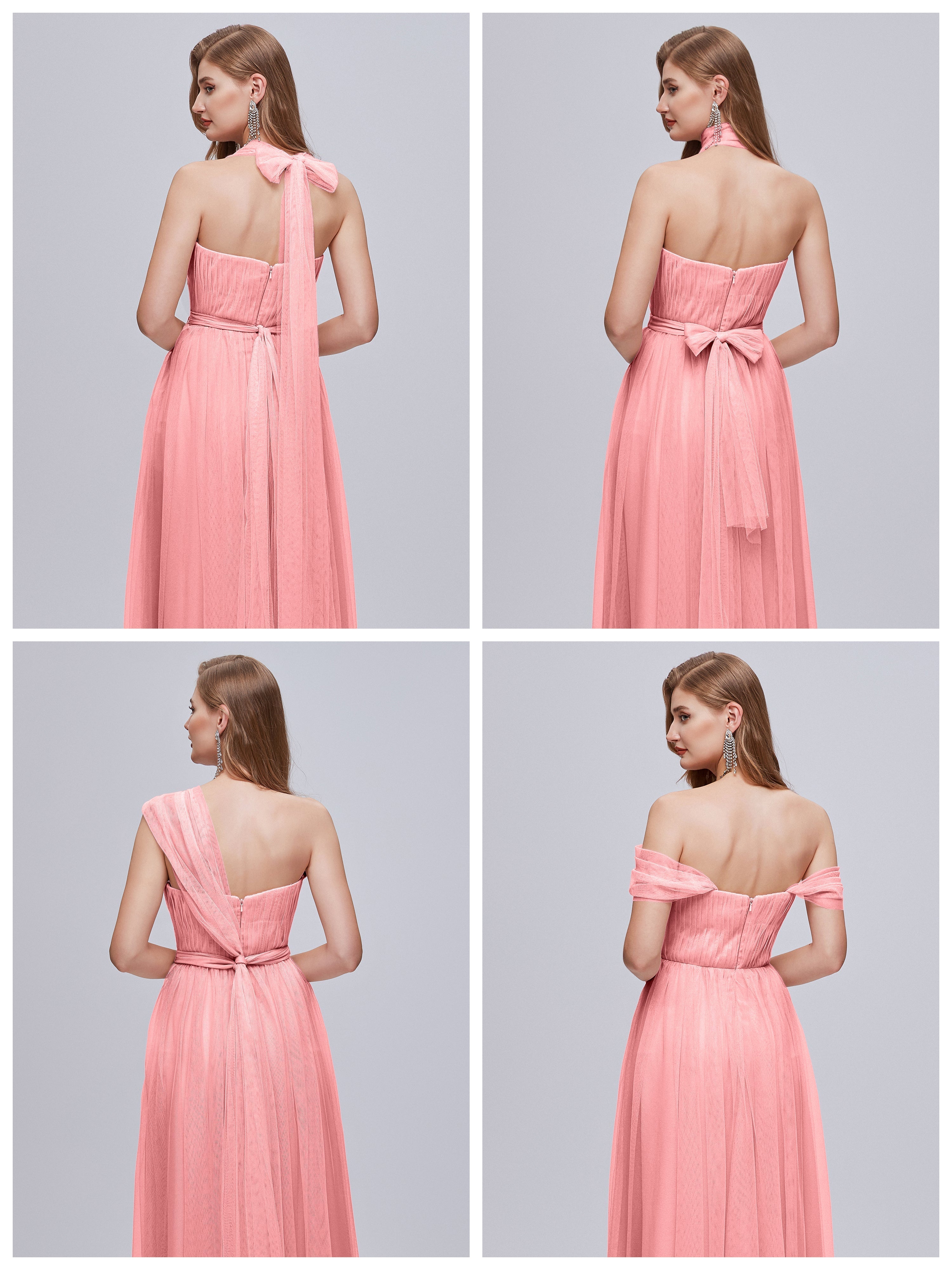 Robes De Demoiselle D'Honneur Flamant Convertible Fendue Tulle Robe De Demoiselle D'Honneur