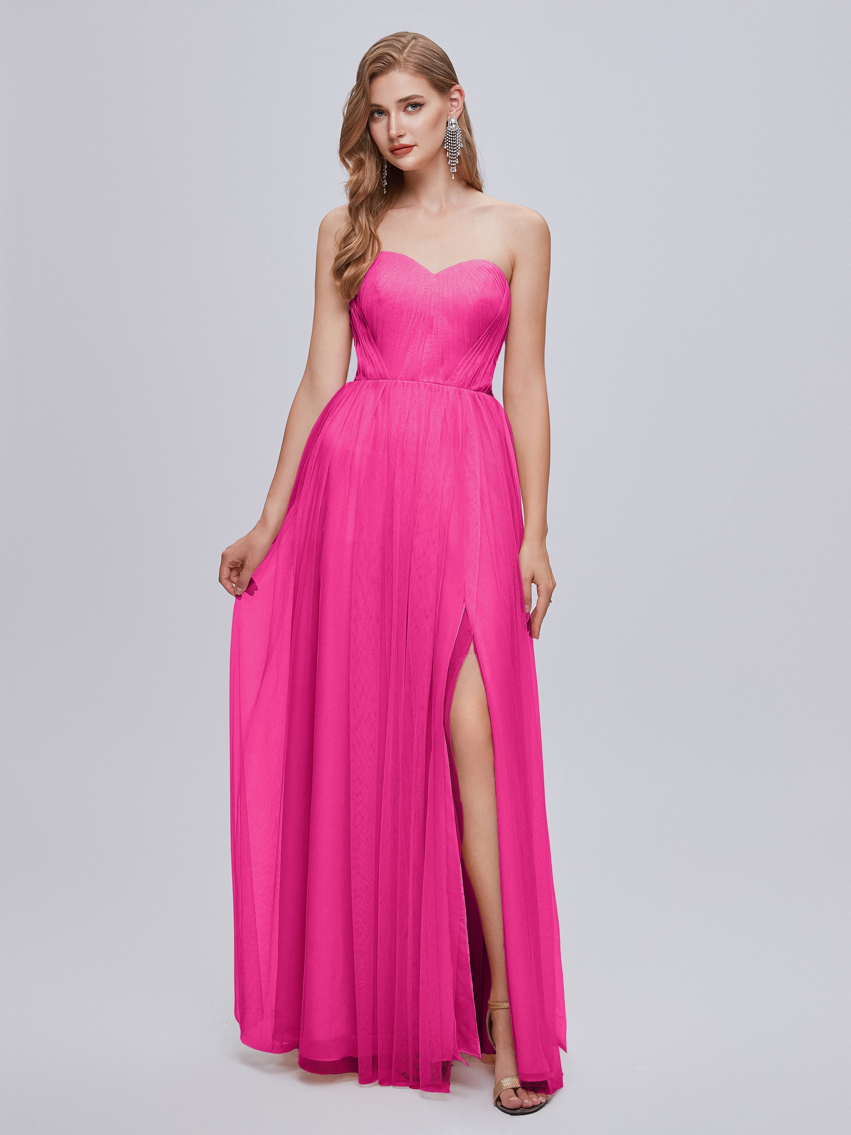 Robe De Demoiselle D Honneur Fuchsia Convertible Fendue Tulle Robe De Demoiselle D'Honneur